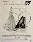 1949 Omega La Cascade Watch Ad - Pierre Balmain Art - Vintage Print Ad