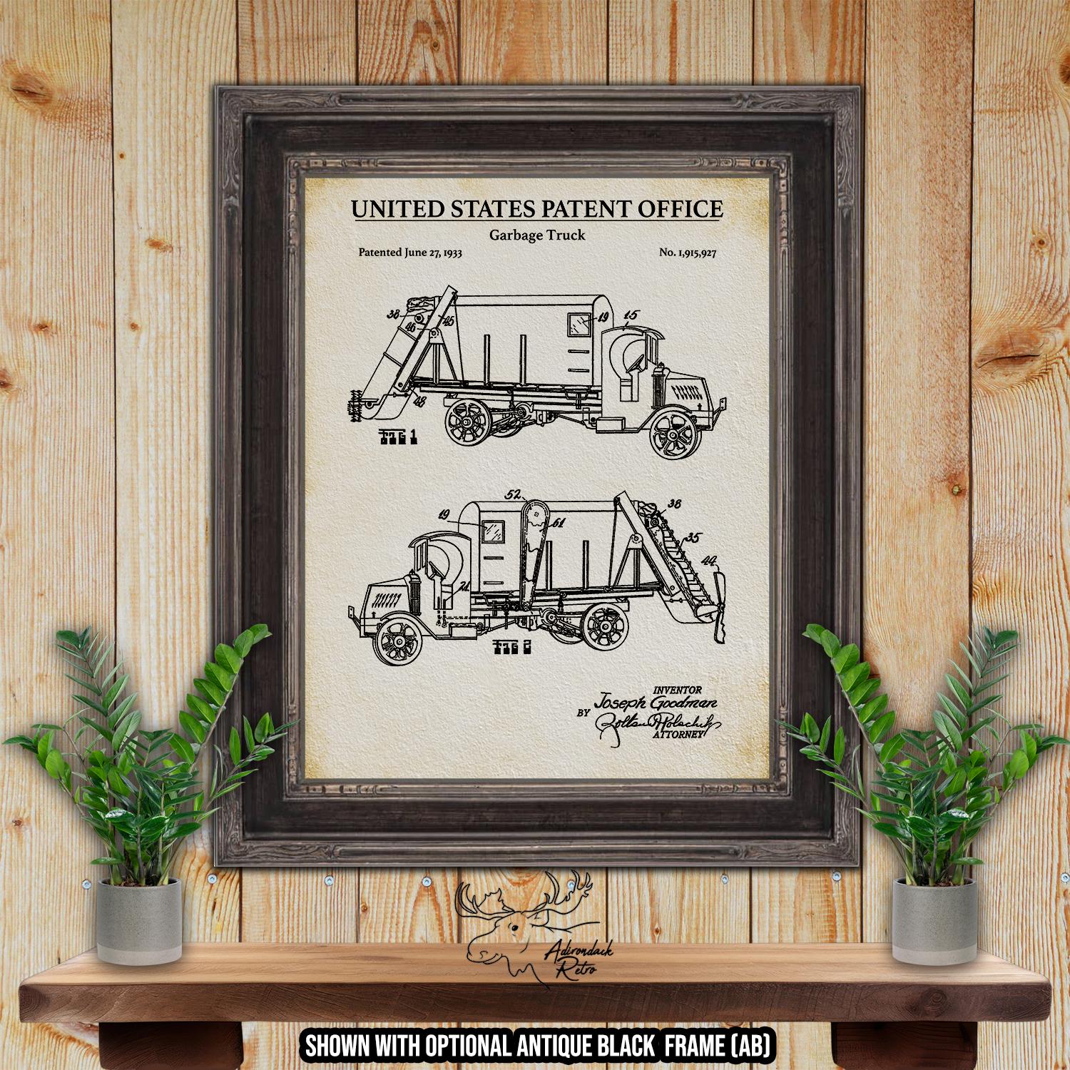 Garbage Truck Patent Print - 1933 Refuse Vehicle Invention at Adirondack Retro