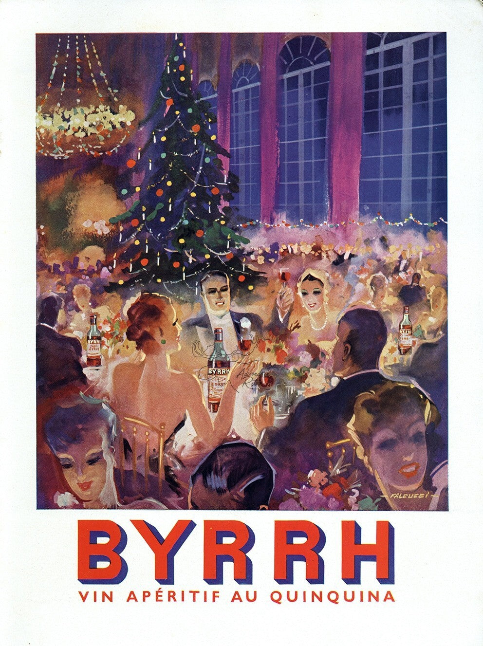 1954 Byrrh Aperitif Vintage Liquor Print Ad Robert Falcucci Christmas Party Art