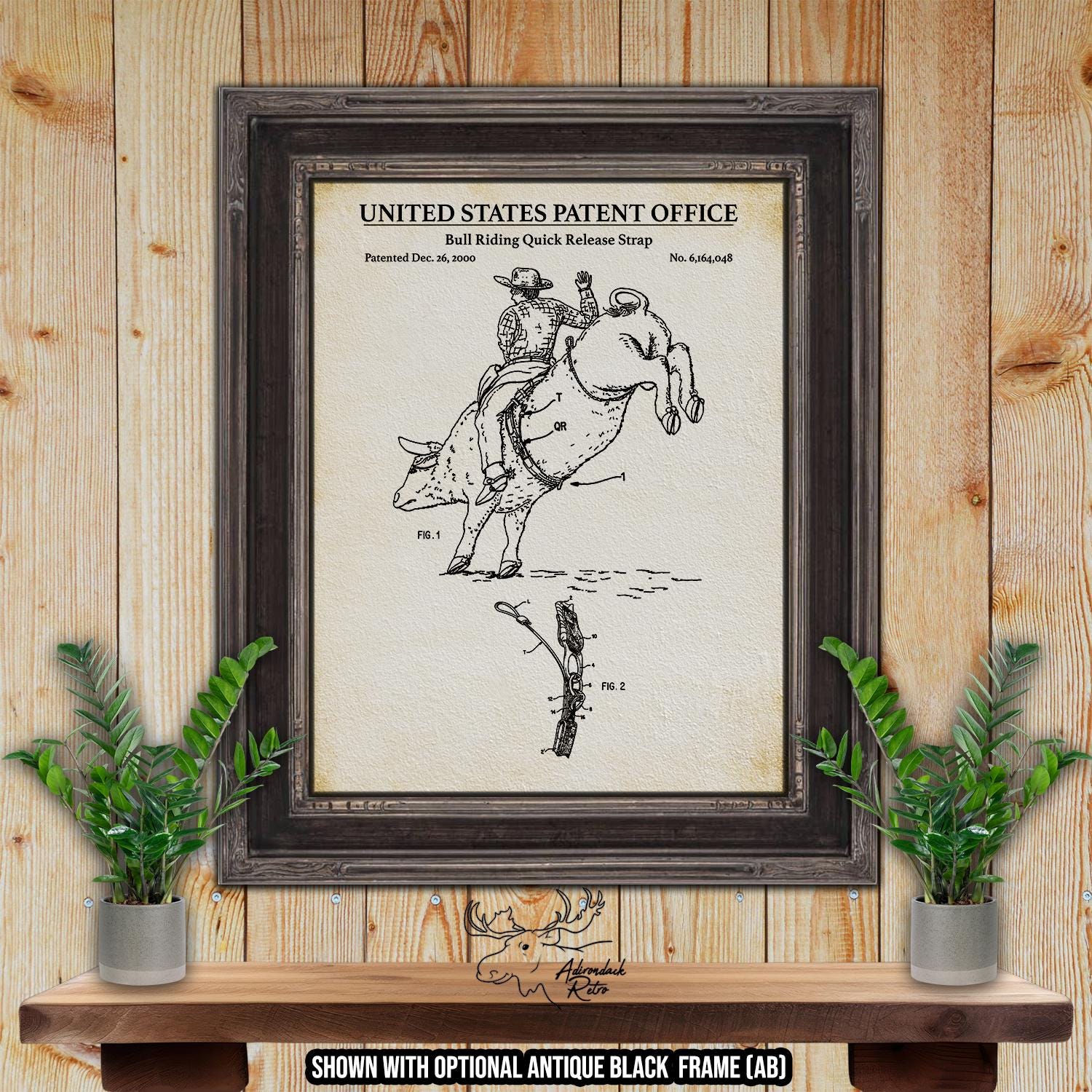 Bull Riding Quick Release Strap Patent Print - Rodeo Wall Art at Adirondack Retro
