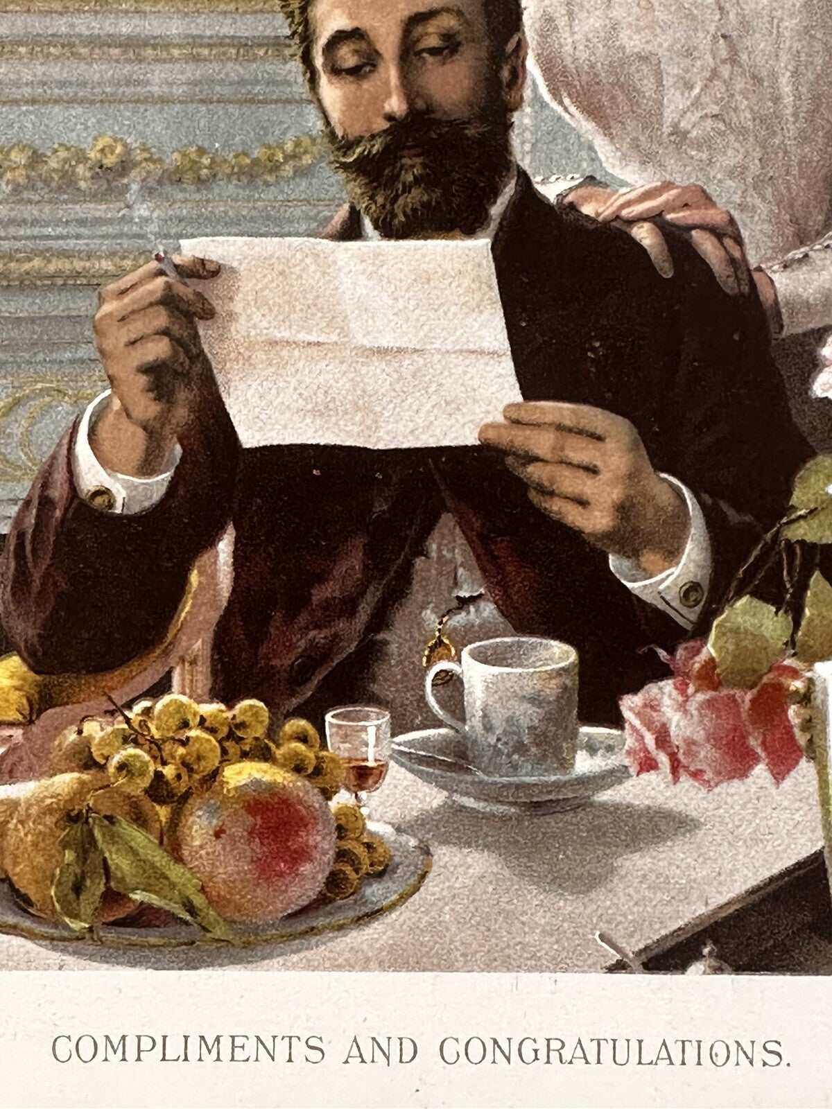 1895 &quot;Compliments And Congratulations&quot; Chromolithograph Print | Magazine Illustration