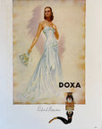 1947 Doxa Watch Ad - Charles Lemmel Art - Woman's Fashion Fan - Vintage Print Ad