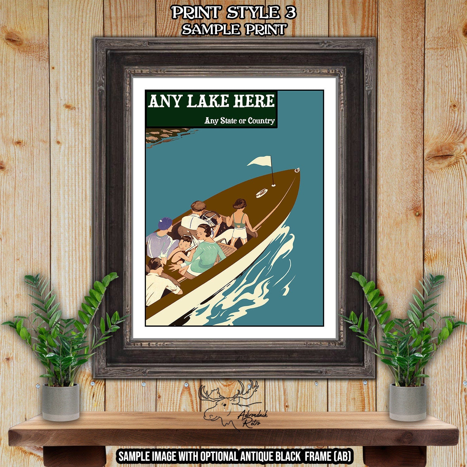 Custom Retro Lake Print - Choose Any Lake And State - Personalized Lake Poster at Adirondack Retro
