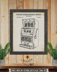 a drawing of a vending machine on a wooden wall