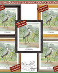 four framed pictures of a bird with a moose in the background