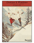 a couple of people riding skis on top of a snow covered slope