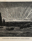 1893 Flash Light Illuminations At A Naval Review Antique Magazine Wood Engraving
