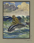 The Monkey And The Dolphin Limited Edition Tipped-In Color Book Plate - Paul Bransom Antique Print at Adirondack Retro