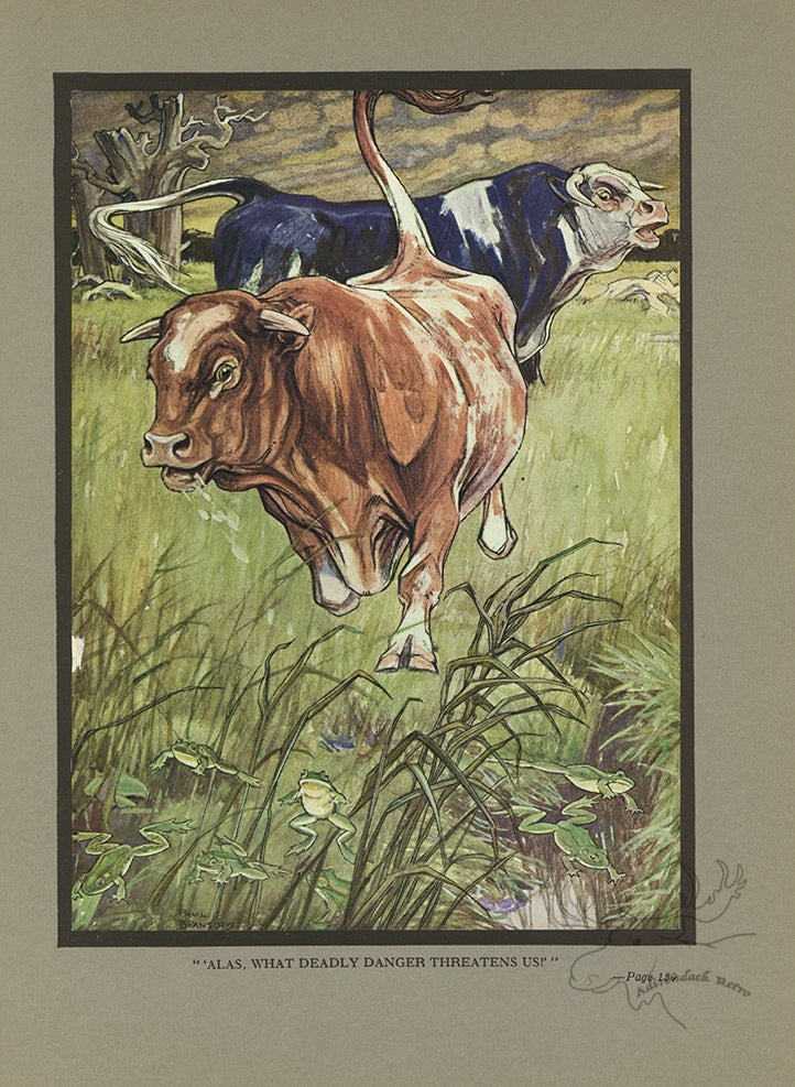 The Frogs And The Fighting Bulls Limited Edition Tipped-In Color Book Plate - Paul Bransom Antique Print at Adirondack Retro