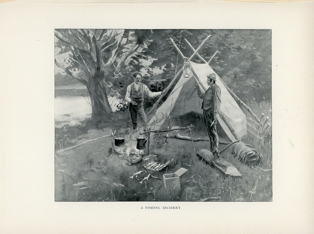 1902 A Fishing Incident Antique Henry Sumner Watson Print at Adirondack Retro