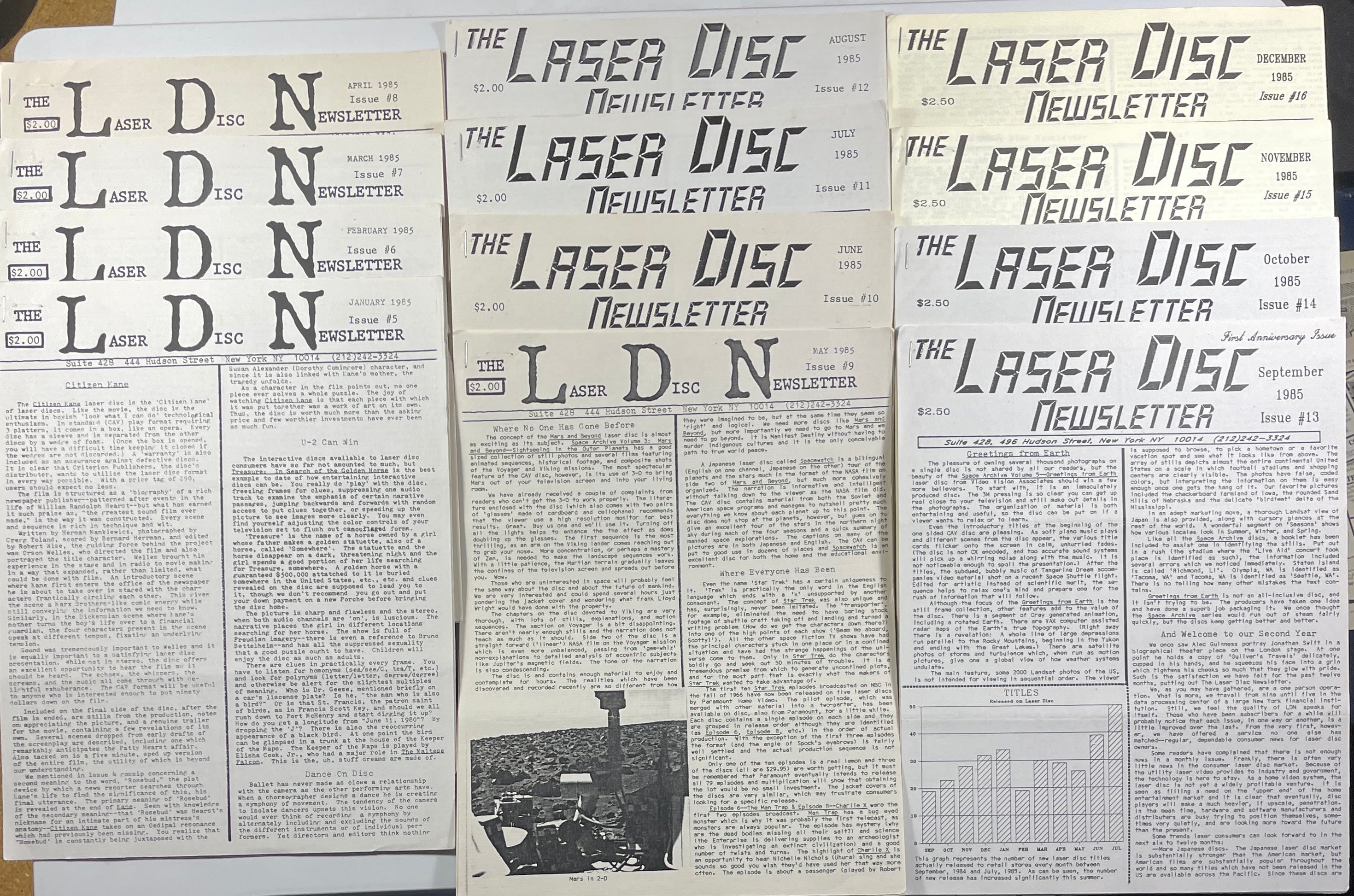 Laser Disc Newsletter - 1985 Complete Year - 12 Issues at Adirondack Retro