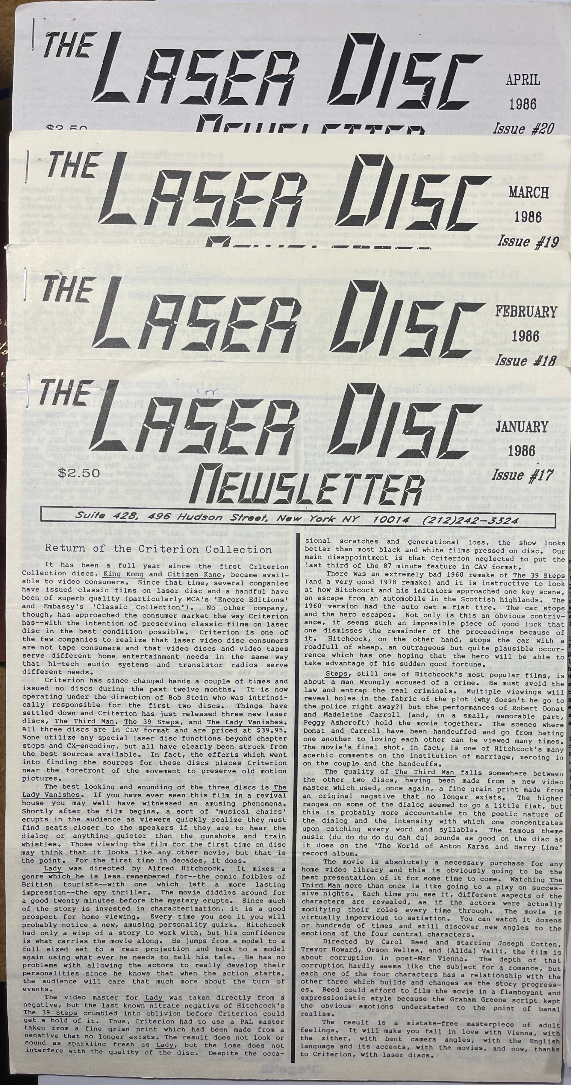 Laser Disc Newsletter - 1986 Complete Year - 12 Issues