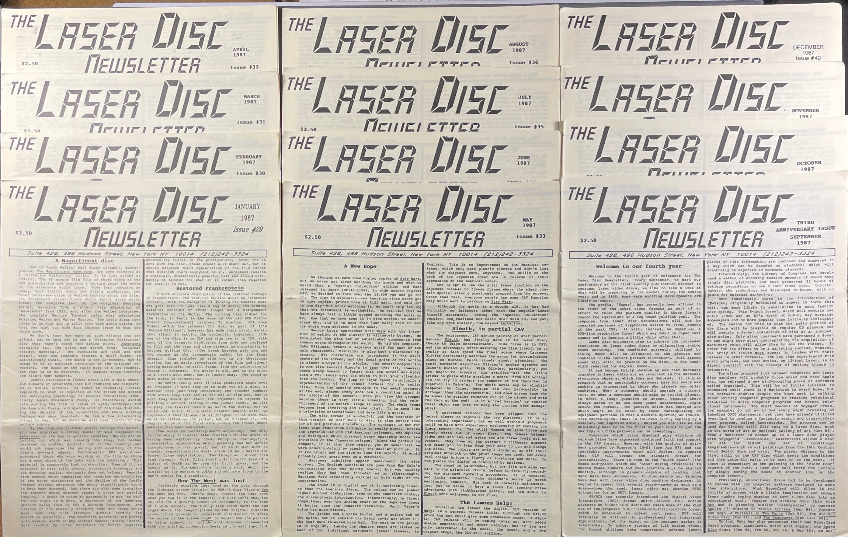 Laser Disc Newsletter - 1987 Complete Year - 12 Issues at Adirondack Retro