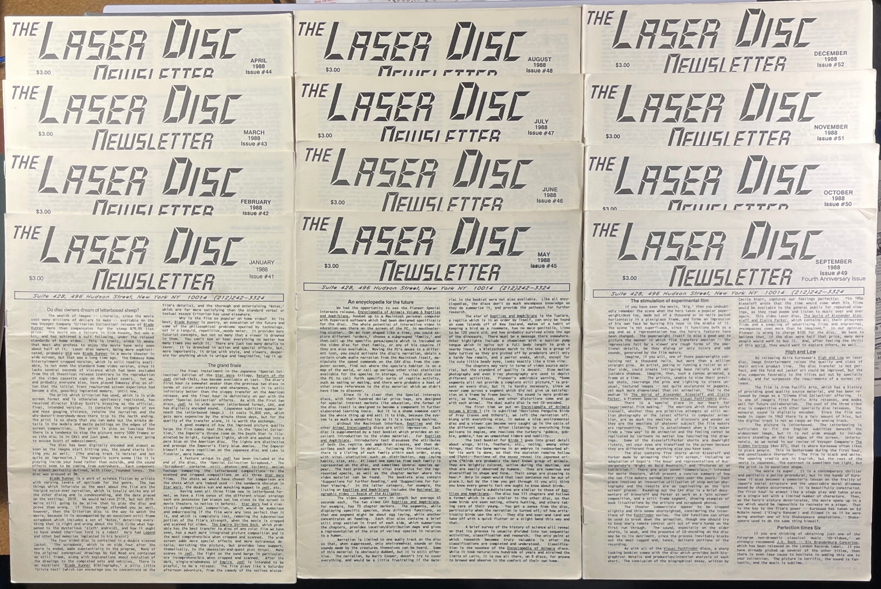 Laser Disc Newsletter - 1988 Complete Year - 12 Issues at Adirondack Retro