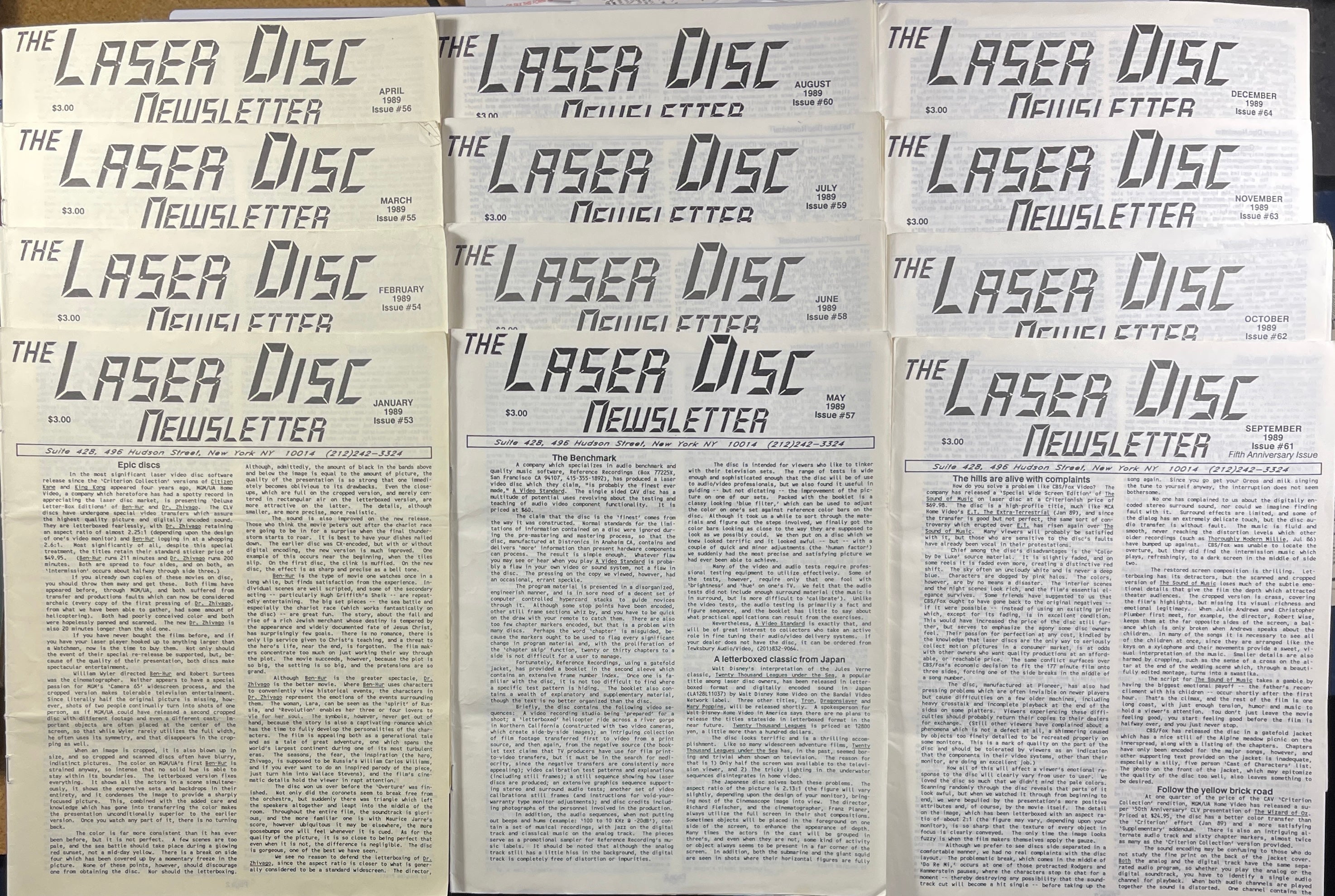 Laser Disc Newsletter - 1989 Complete Year - 12 Issues at Adirondack Retro