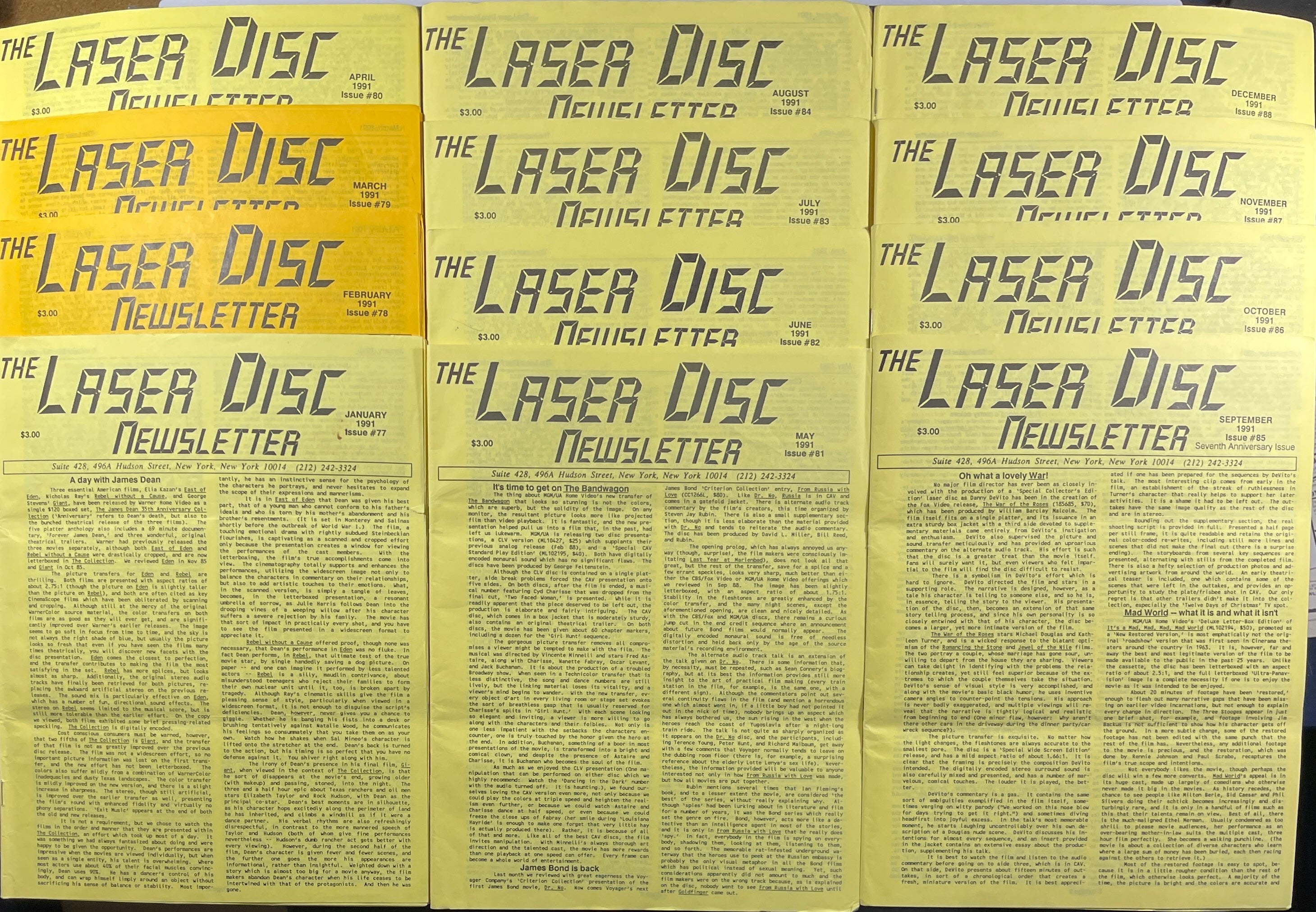 Laser Disc Newsletter - 1991 Complete Year - 12 Issues at Adirondack Retro