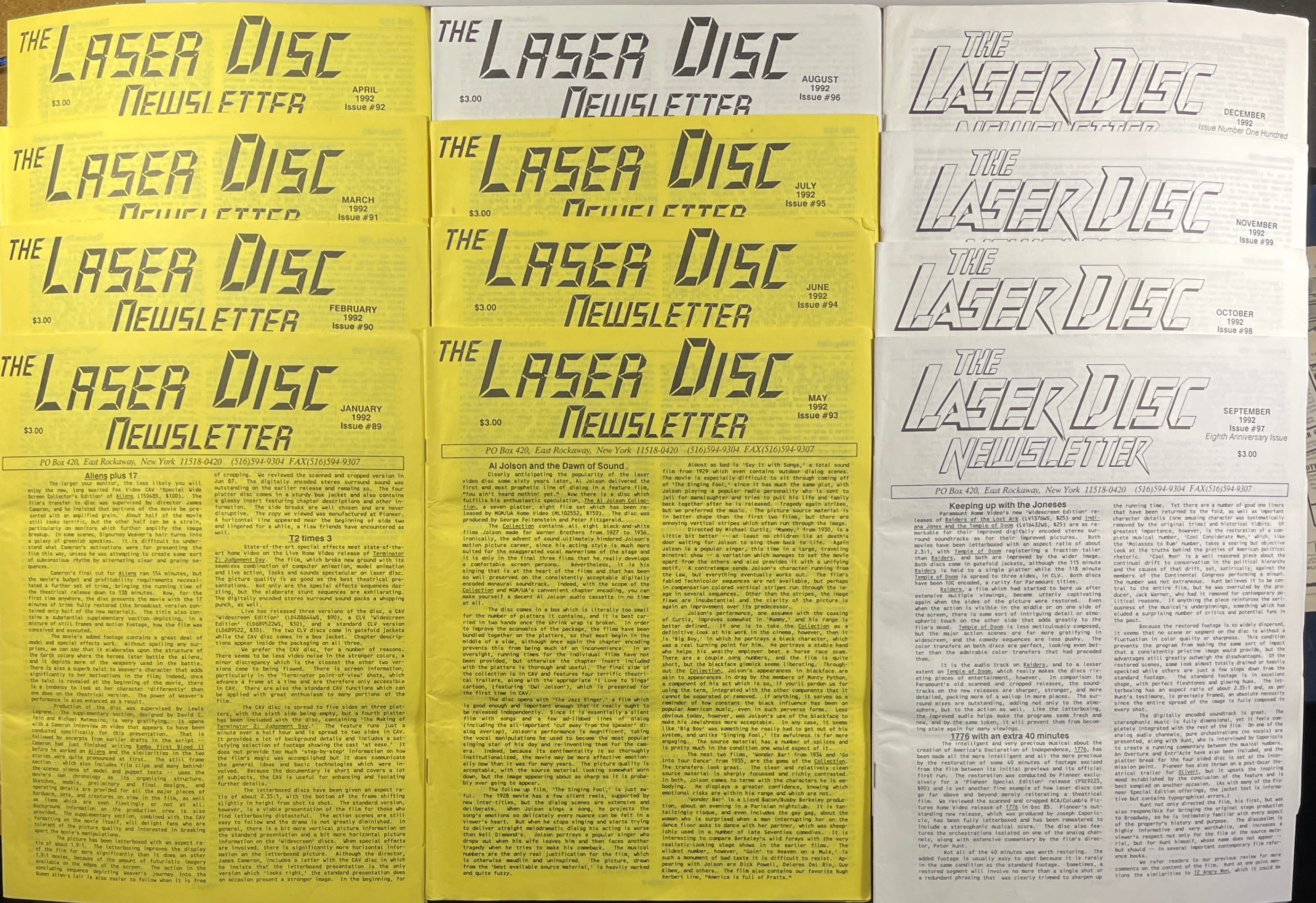 Laser Disc Newsletter - 1992 Complete Year - 12 Issues at Adirondack Retro