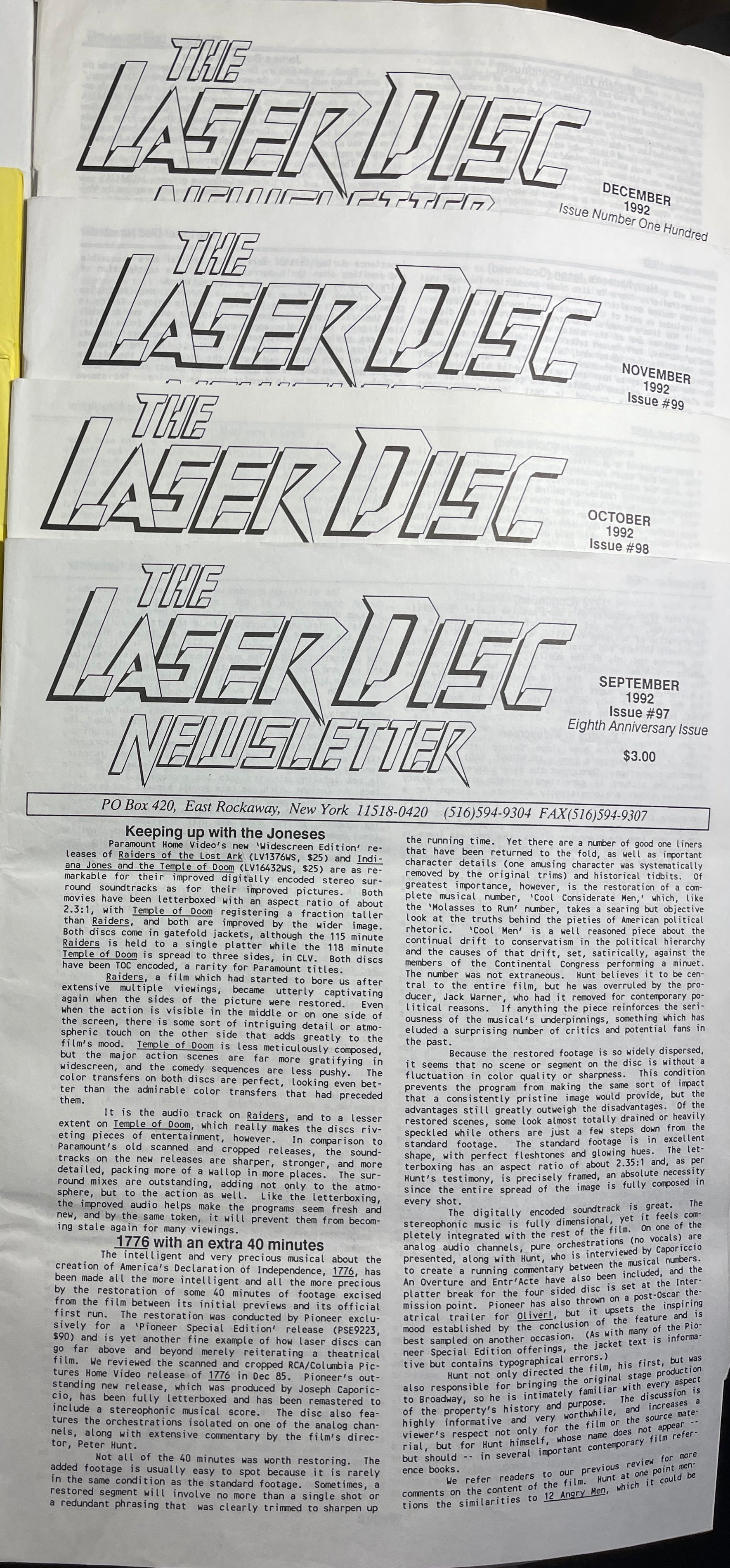 Laser Disc Newsletter - 1992 Complete Year - 12 Issues