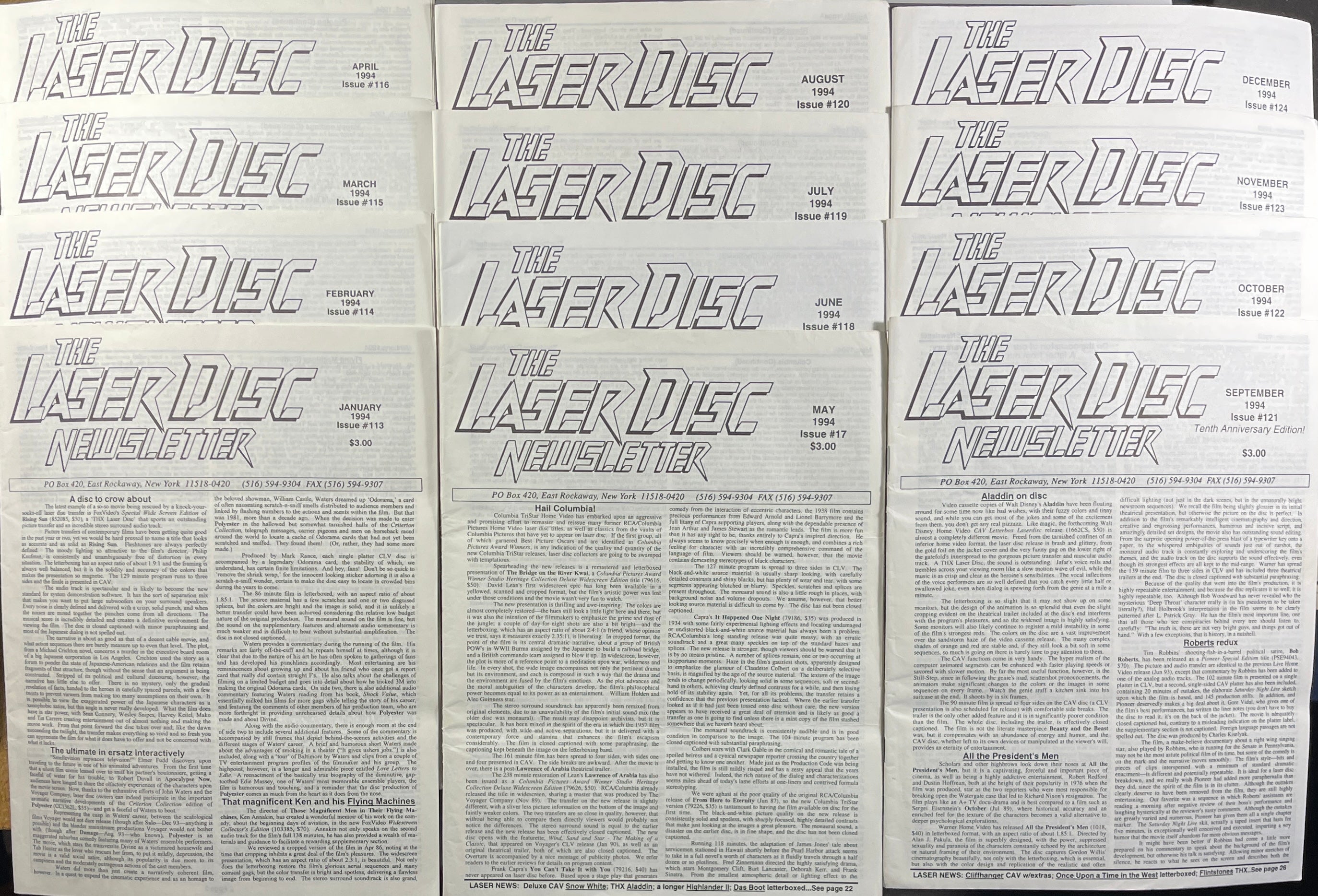 Laser Disc Newsletter - 1994 Complete Year - 12 Issues at Adirondack Retro