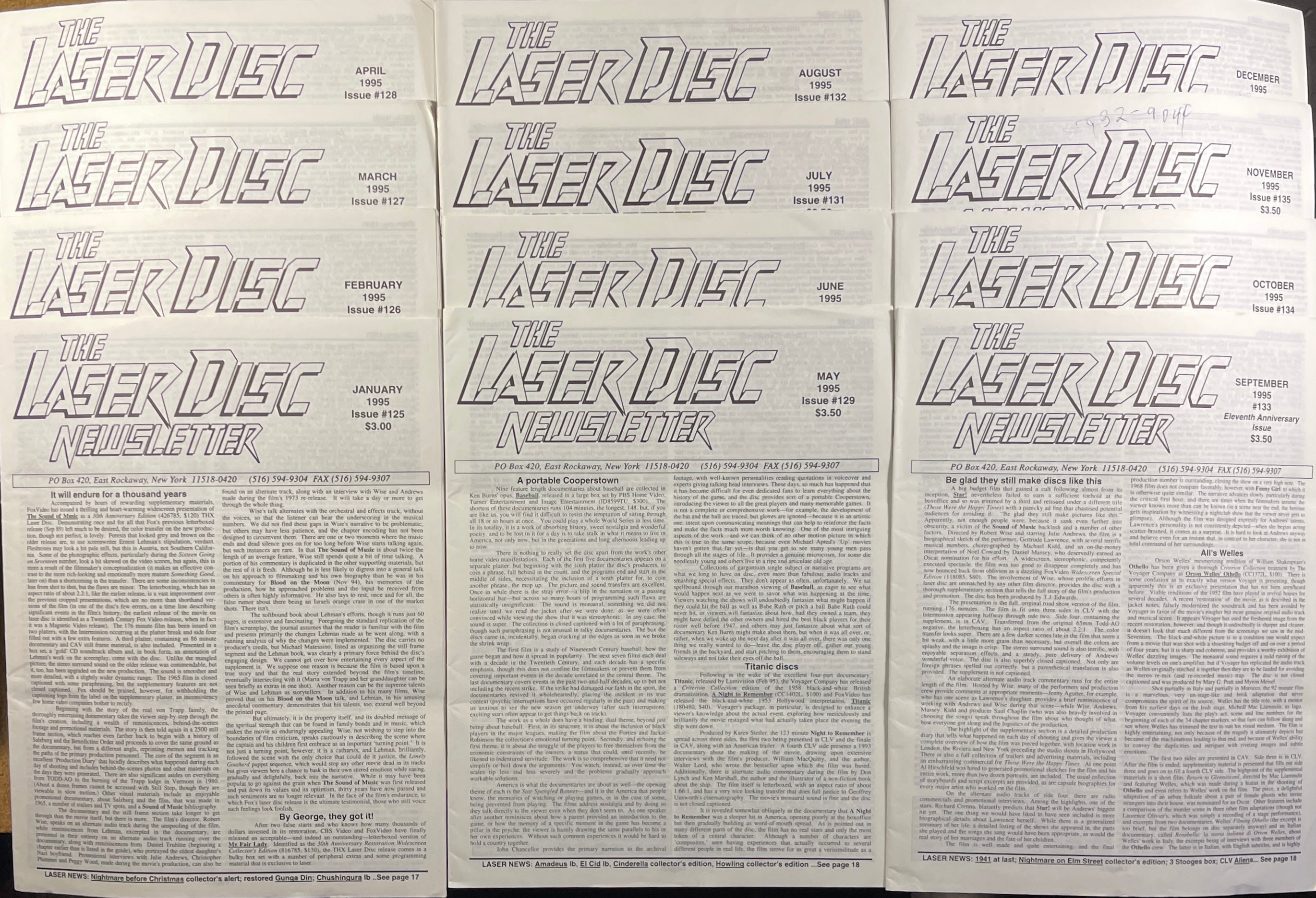 Laser Disc Newsletter - 1995 Complete Year - 12 Issues at Adirondack Retro
