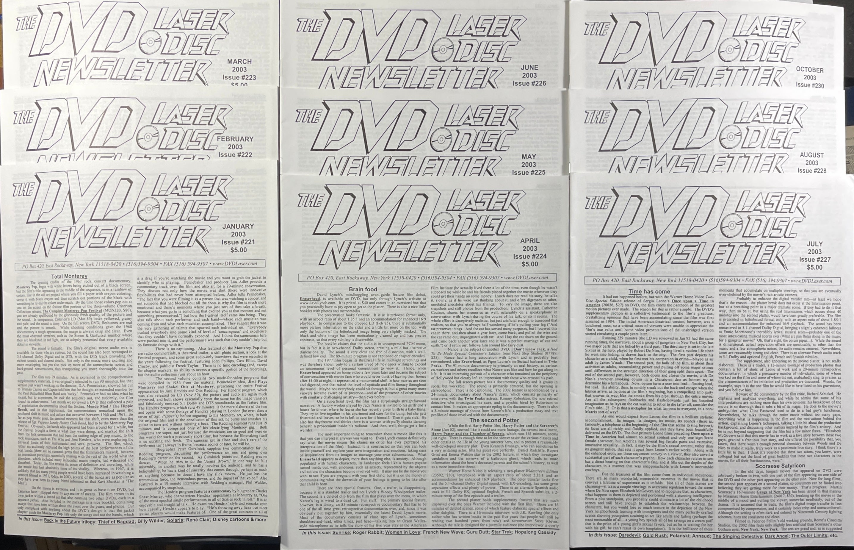 The DVD-Laser Disc Newsletter - 9 Issues (Jan-Aug, Oct) 2003 at Adirondack Retro