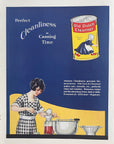 Old Dutch Cleanser vintage advertisement showing Dutch Girl mascot and woman canning food jars, Perfect Cleanliness at Canning Time.