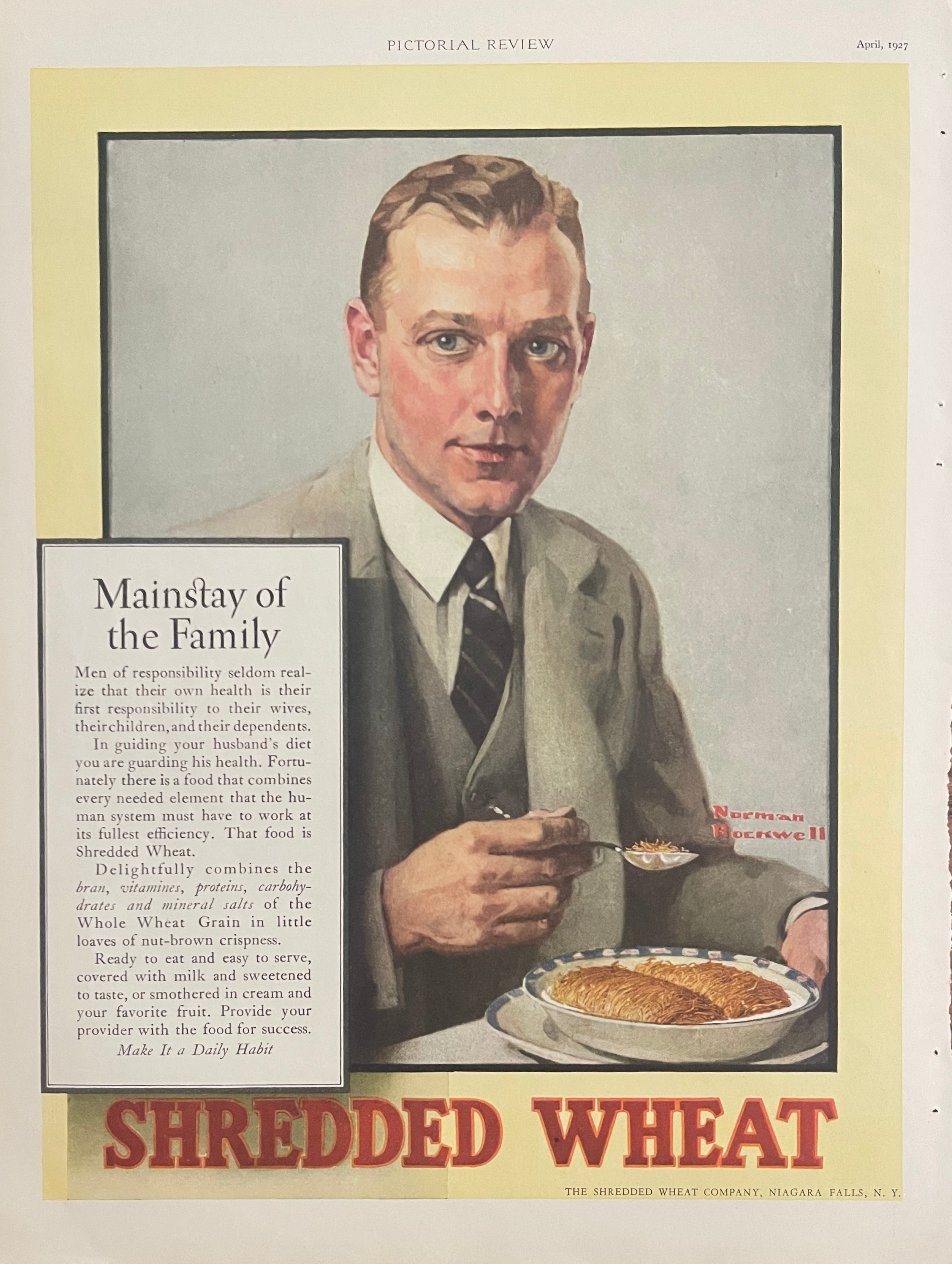 1927 Shredded Wheat vintage magazine advertisement illustrated by Norman Rockwell from Pictorial Review