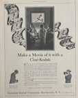1927 Eastman Kodak Ciné-Kodak magazine advertisement showing a family watching a home movie projection, original print ad