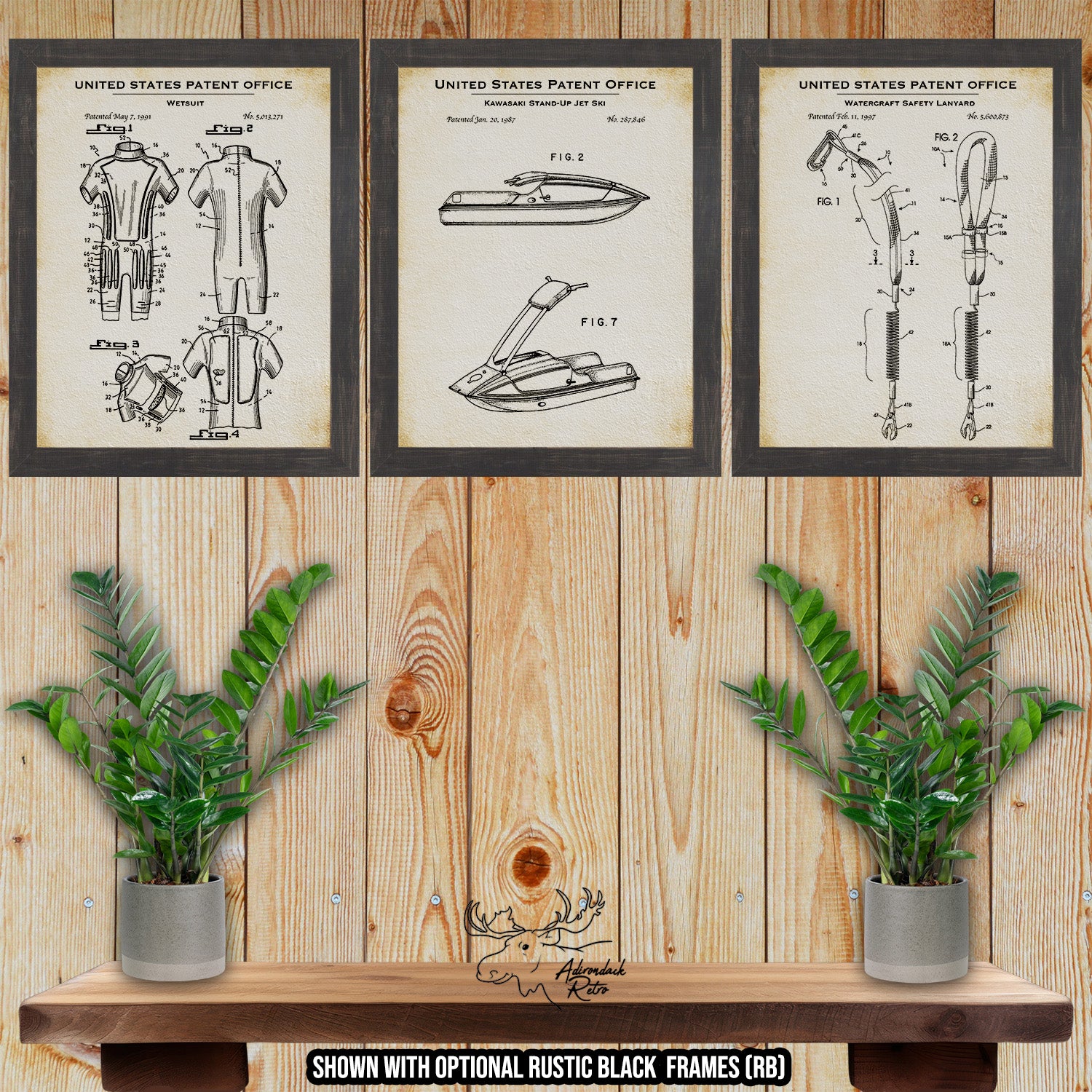 Jet Skiing Patent Print Set of 3 at Adirondack Retro