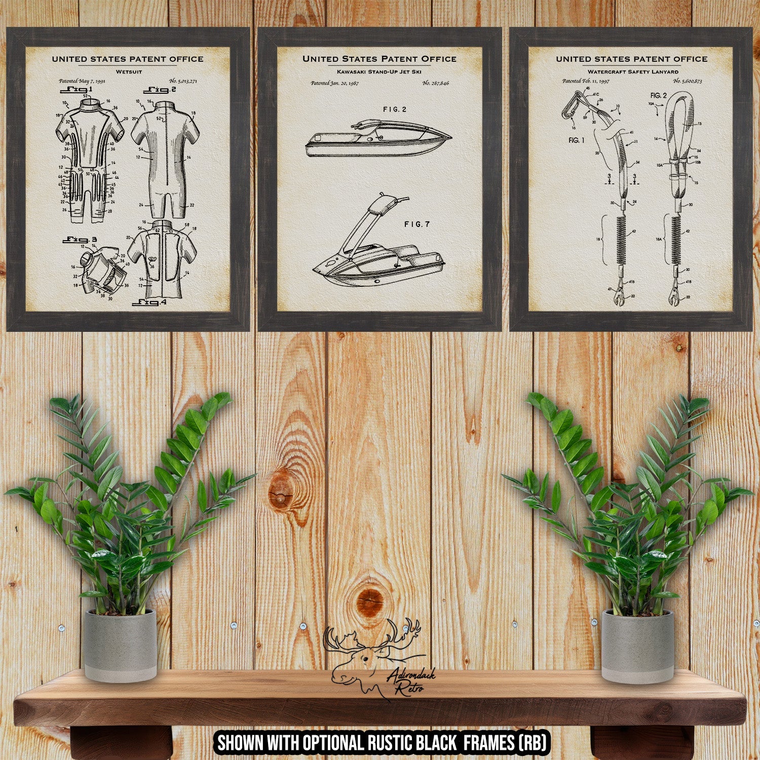 Jet Skiing Patent Print Set of 3 at Adirondack Retro