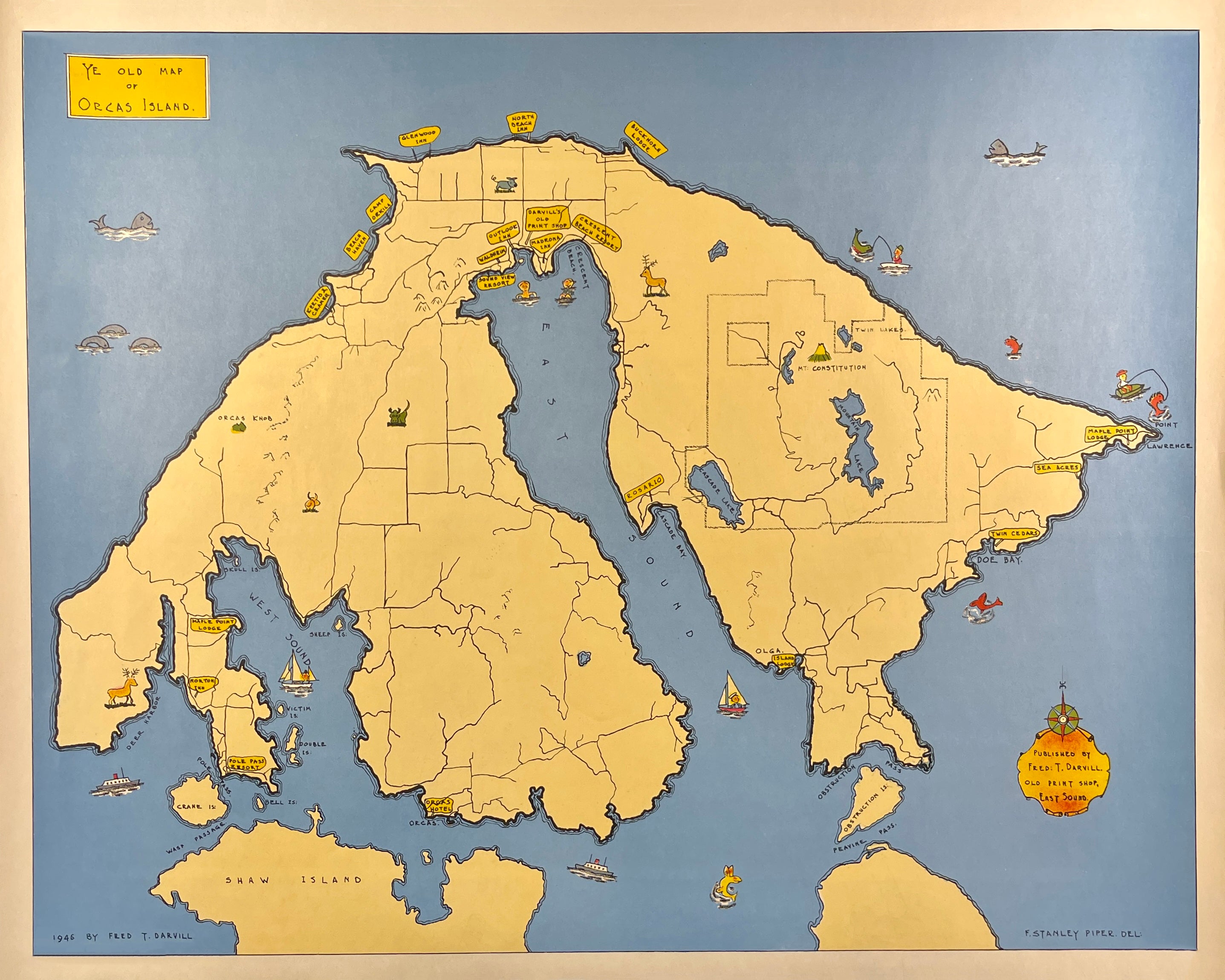 1946 Orcas Island Map in stock at Adirondack Retro