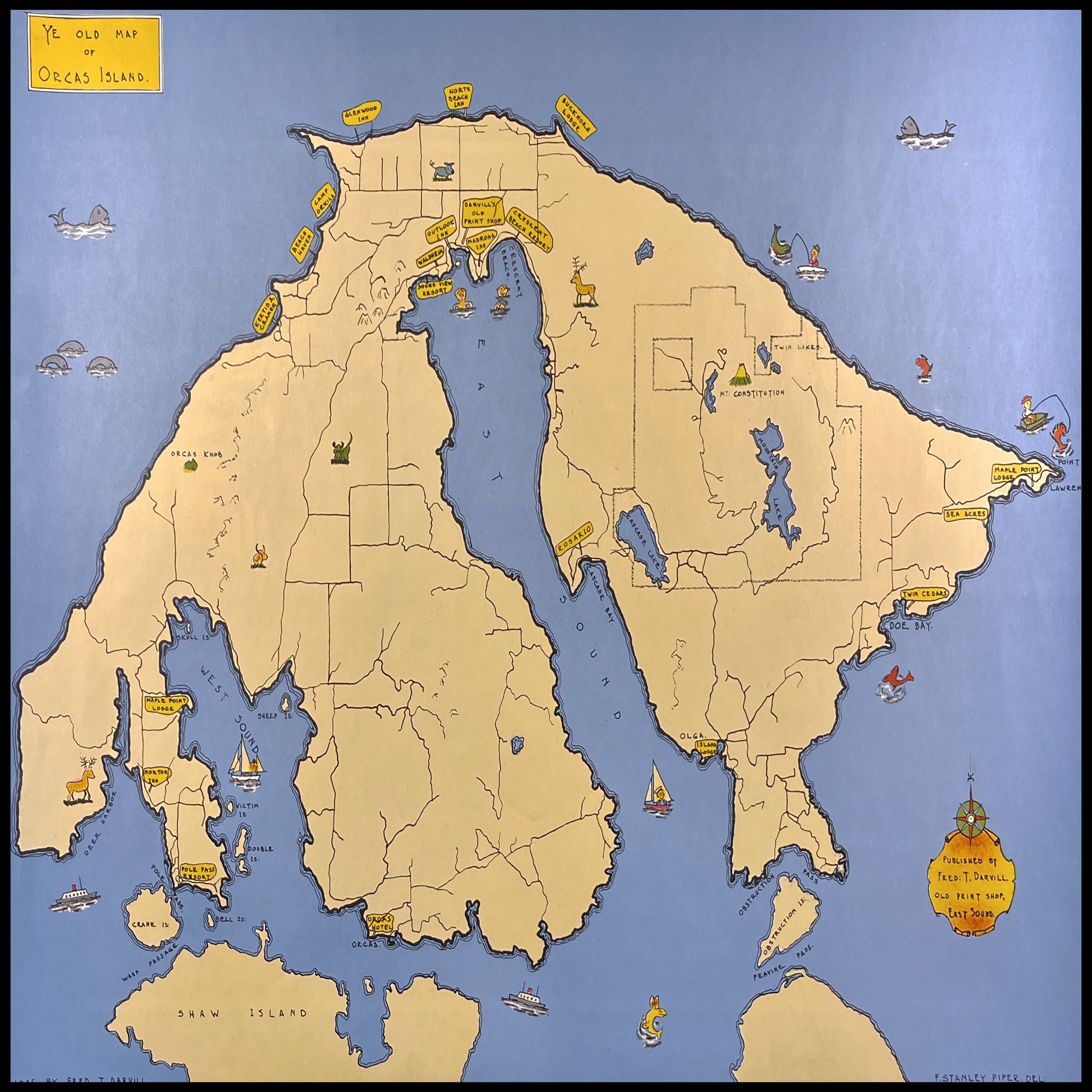 Orcas Island Map by Adirondack Retro
