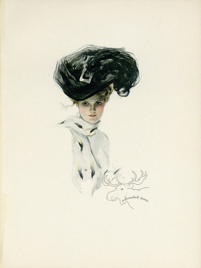 1907 Harrison Fisher Antique Print - Glamorous Black Hat - Plate #11 at Adirondack Retro