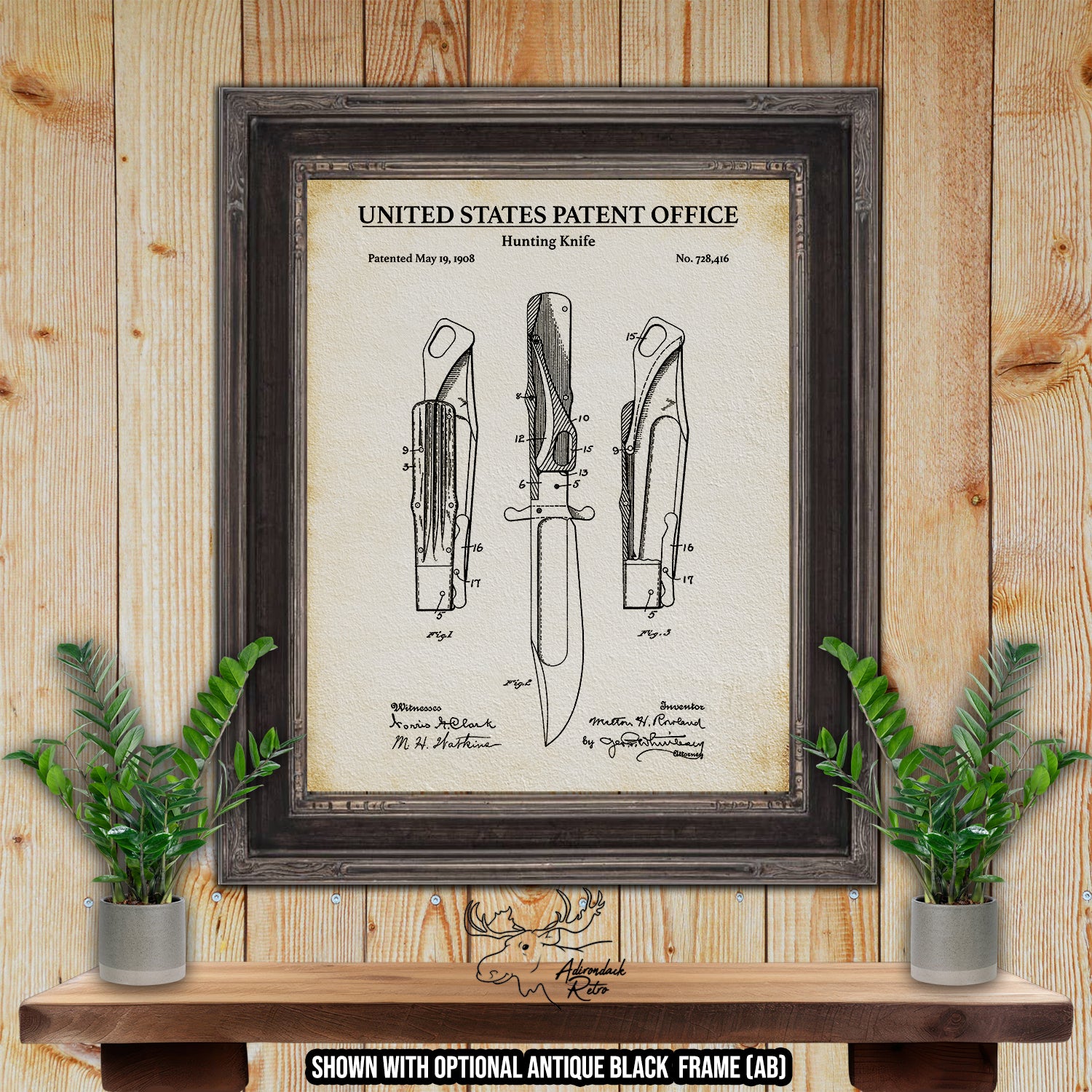 Hunting Knife 1908 Patent Print at Adirondack Retro