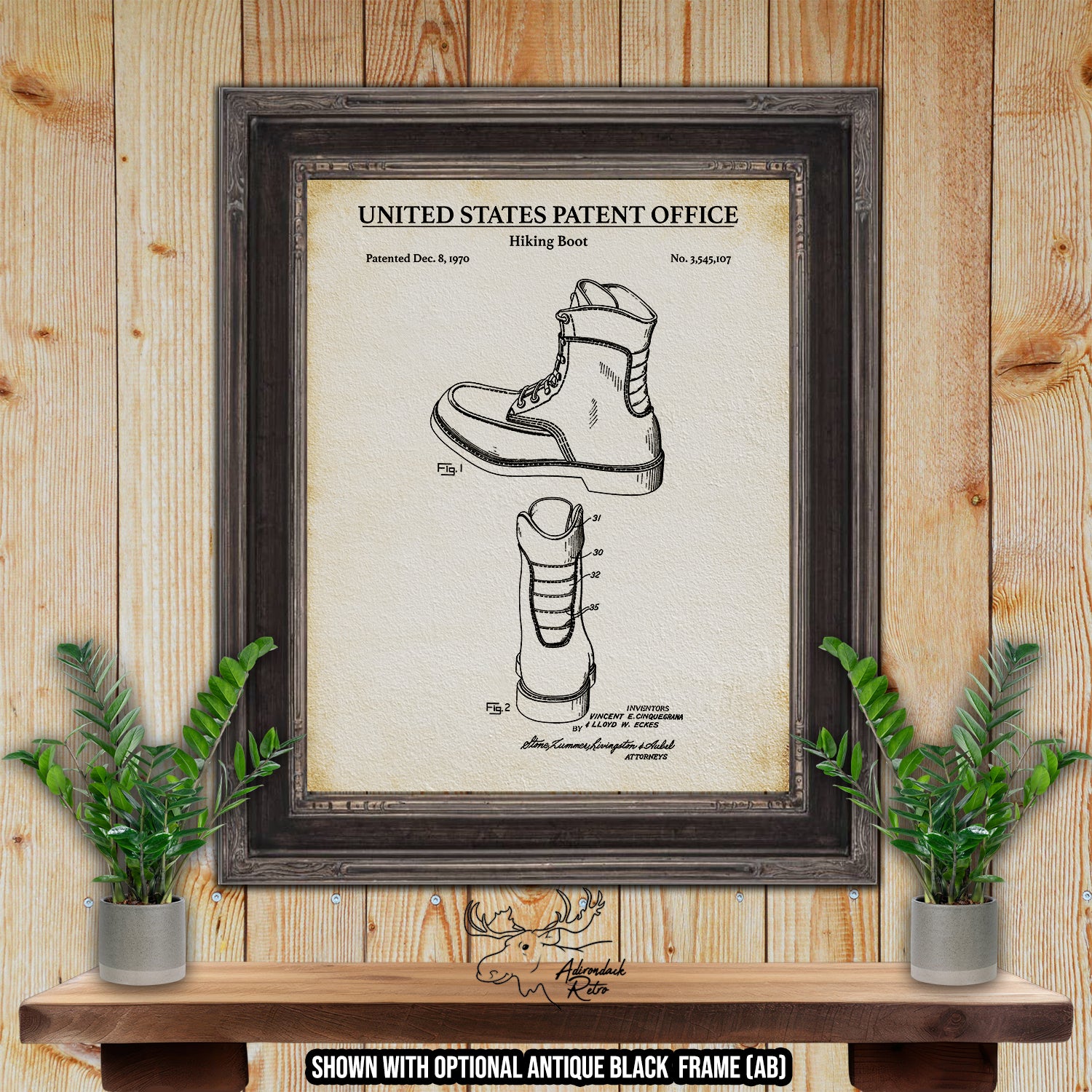 Hiking Boot 1970 Patent Print at Adirondack Retro
