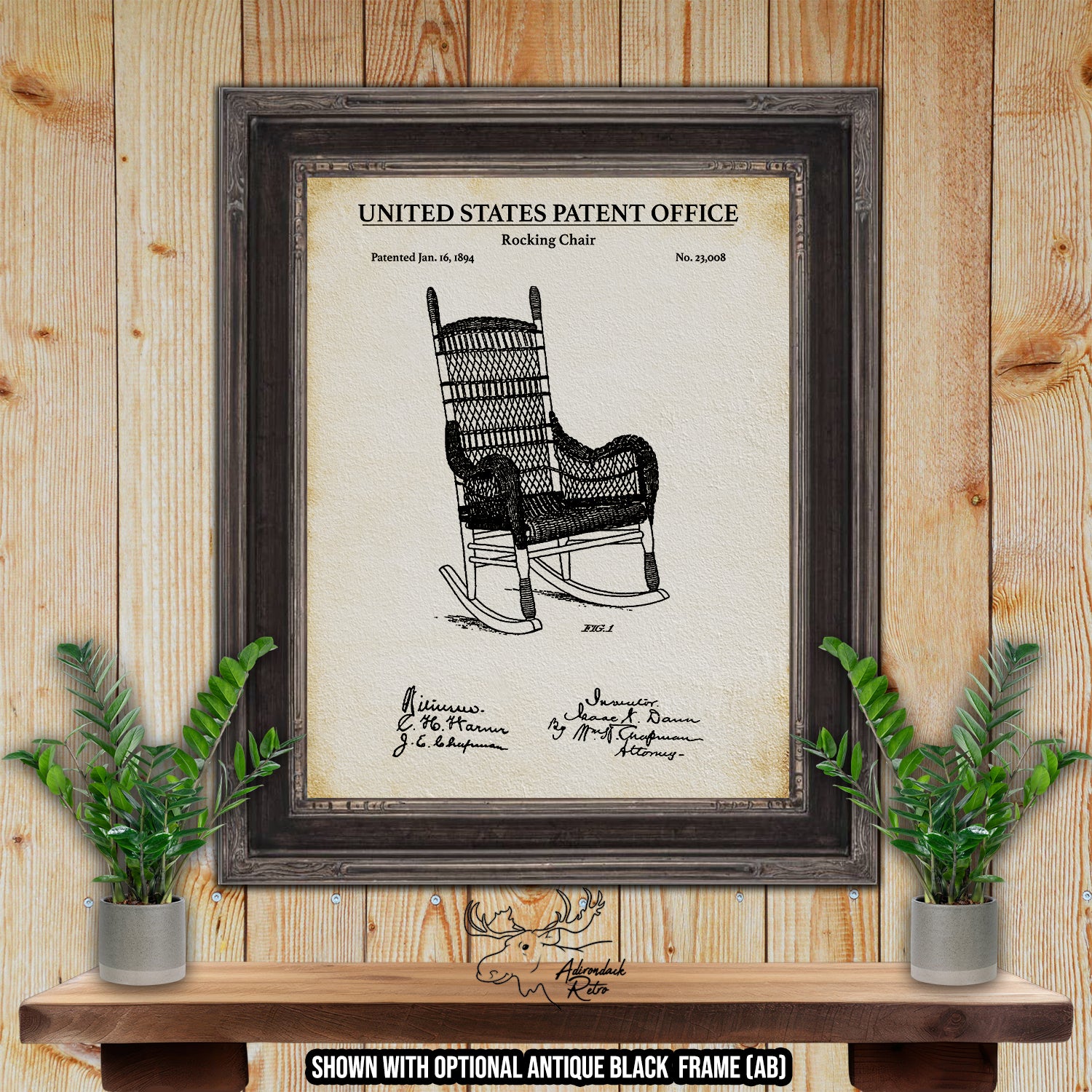 Rocking Chair 1894 Patent Print at Adirondack Retro