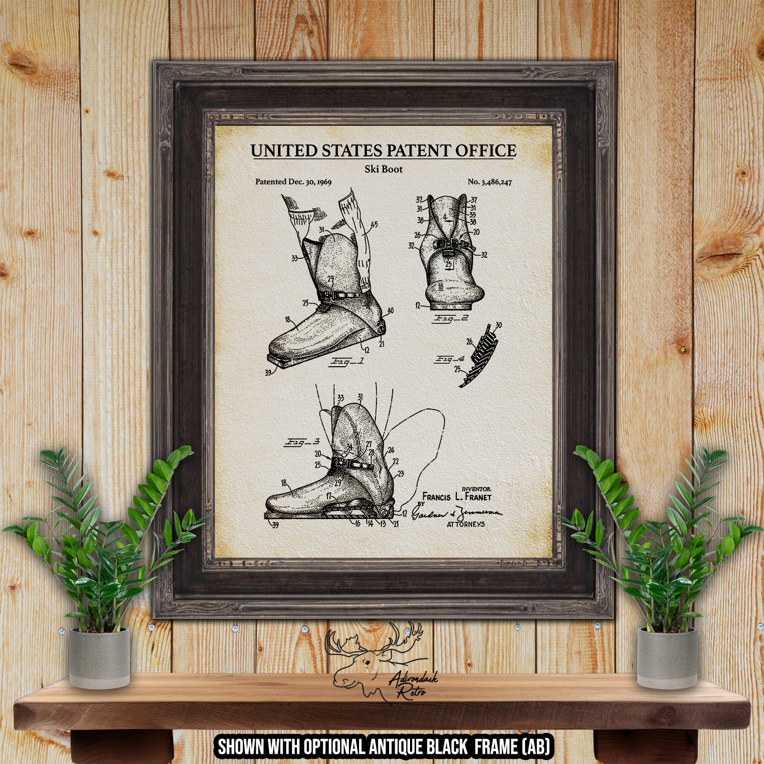 Ski Boot 1969 Patent Print at Adirondack Retro