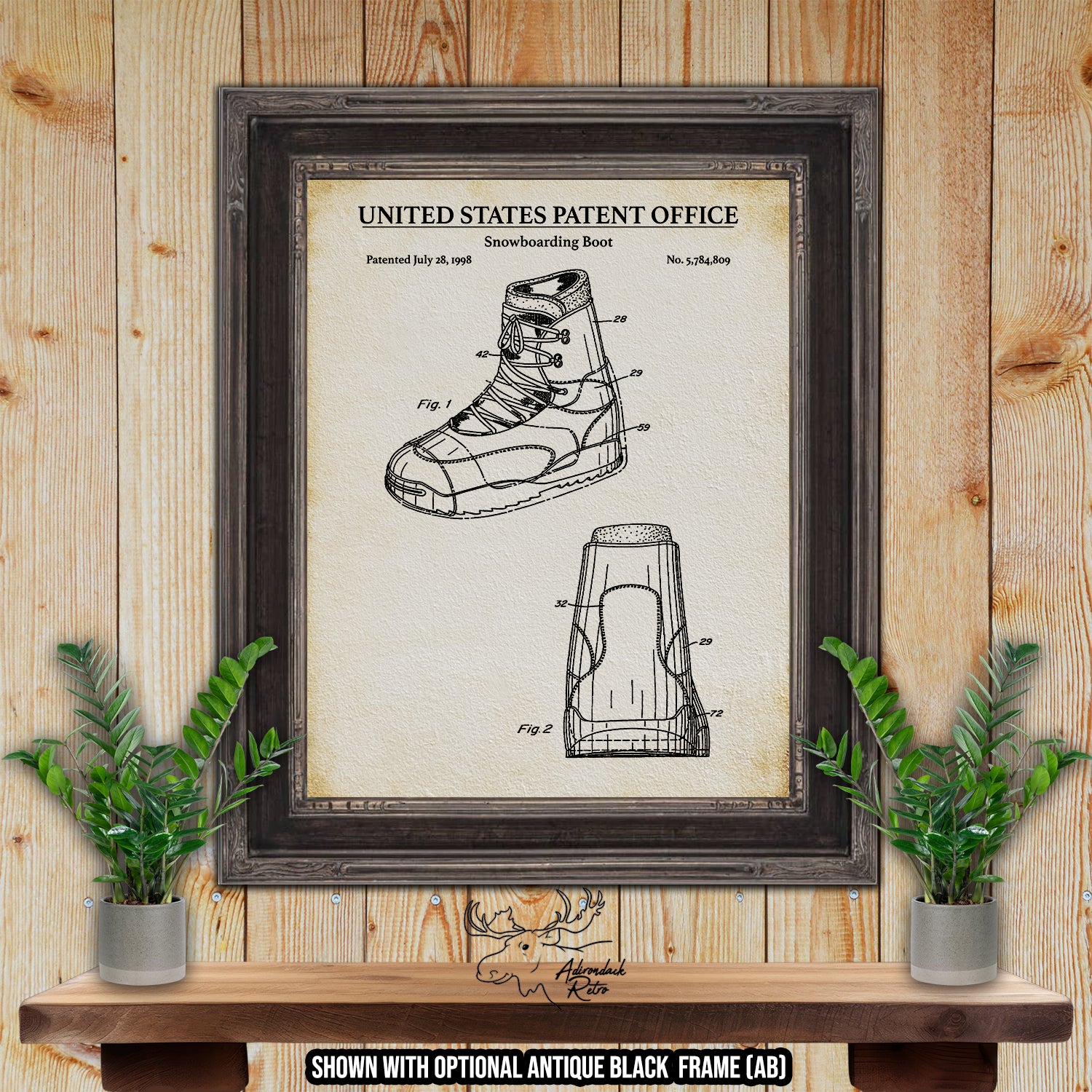 Snowboarding Boot 1998 Patent Print at Adirondack Retro