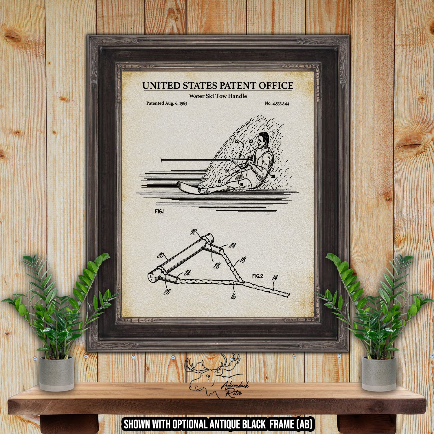 Water Ski Tow Handle 1985 Patent Print at Adirondack Retro