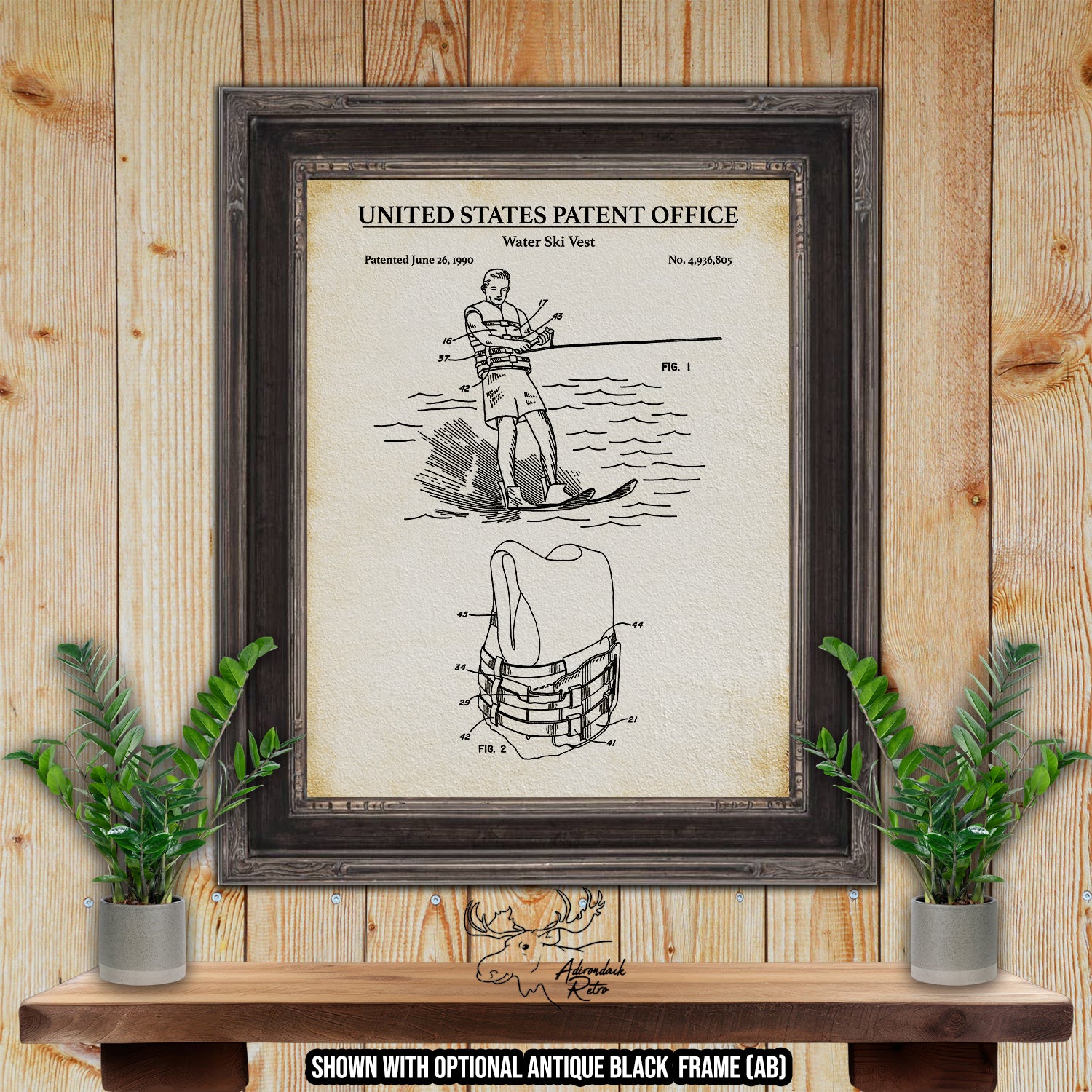 Water Ski Vest 1990 Patent Print at Adirondack Retro