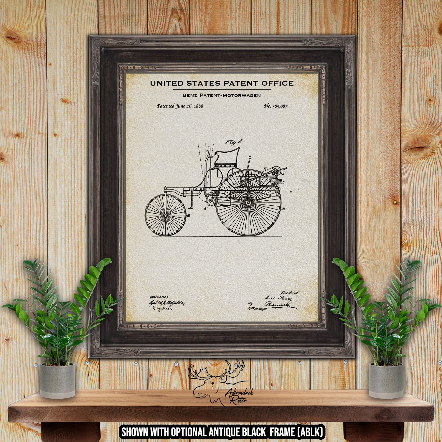 Benz Motorwagen 1888 Automobile Patent Print | Adirondack Retro
