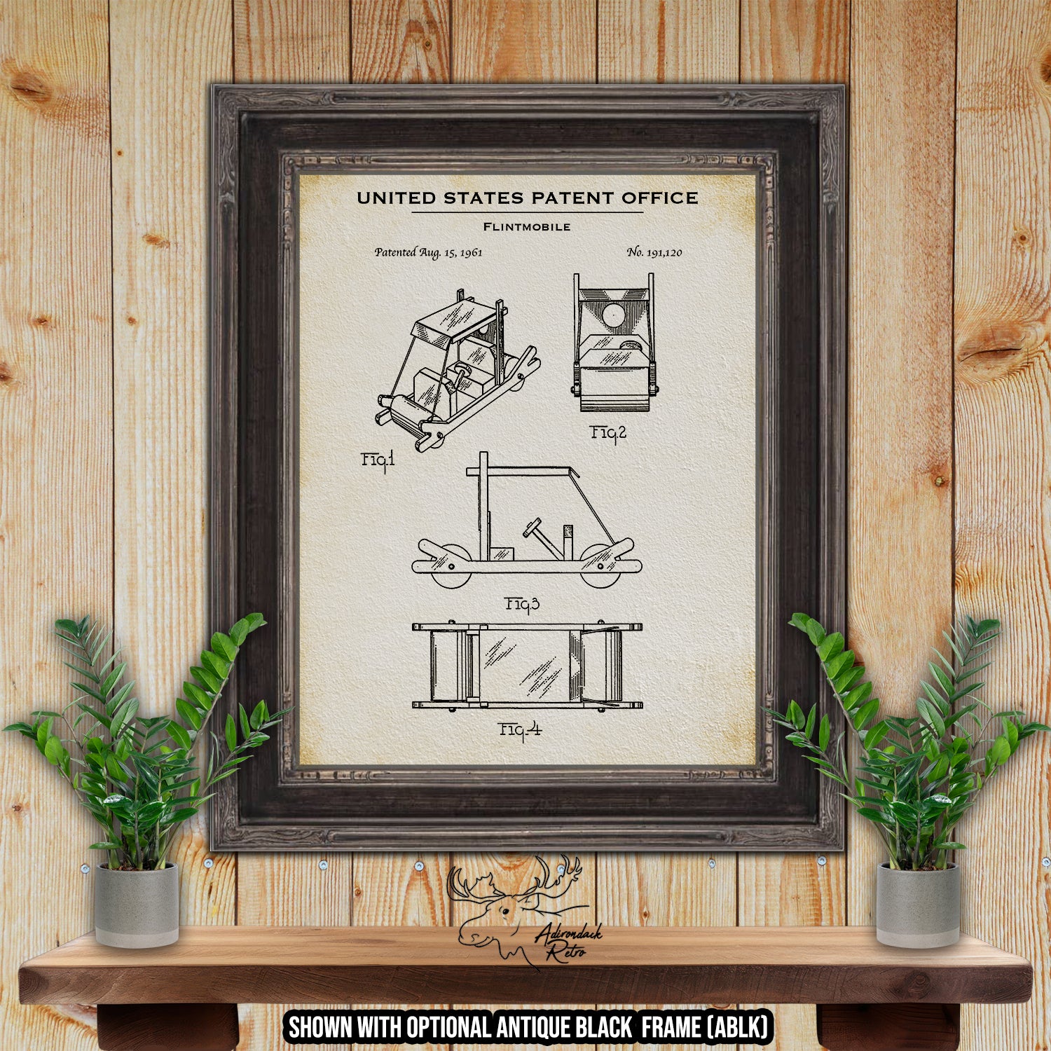 Flintmobile 1961 Cartoon Automobile Patent Print | Adirondack Retro