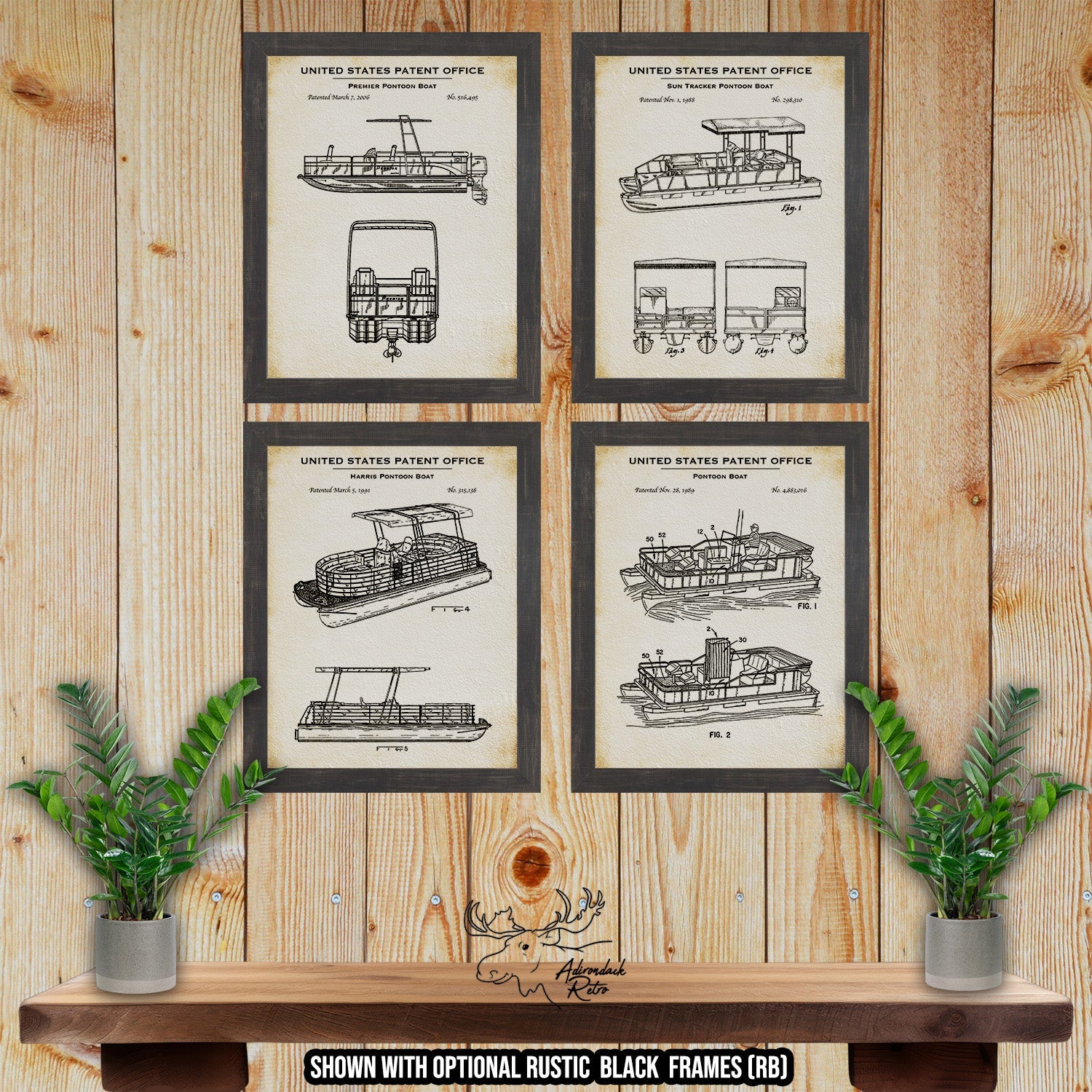 Pontoon Boat Patent Print Set of 4 at Adirondack Retro