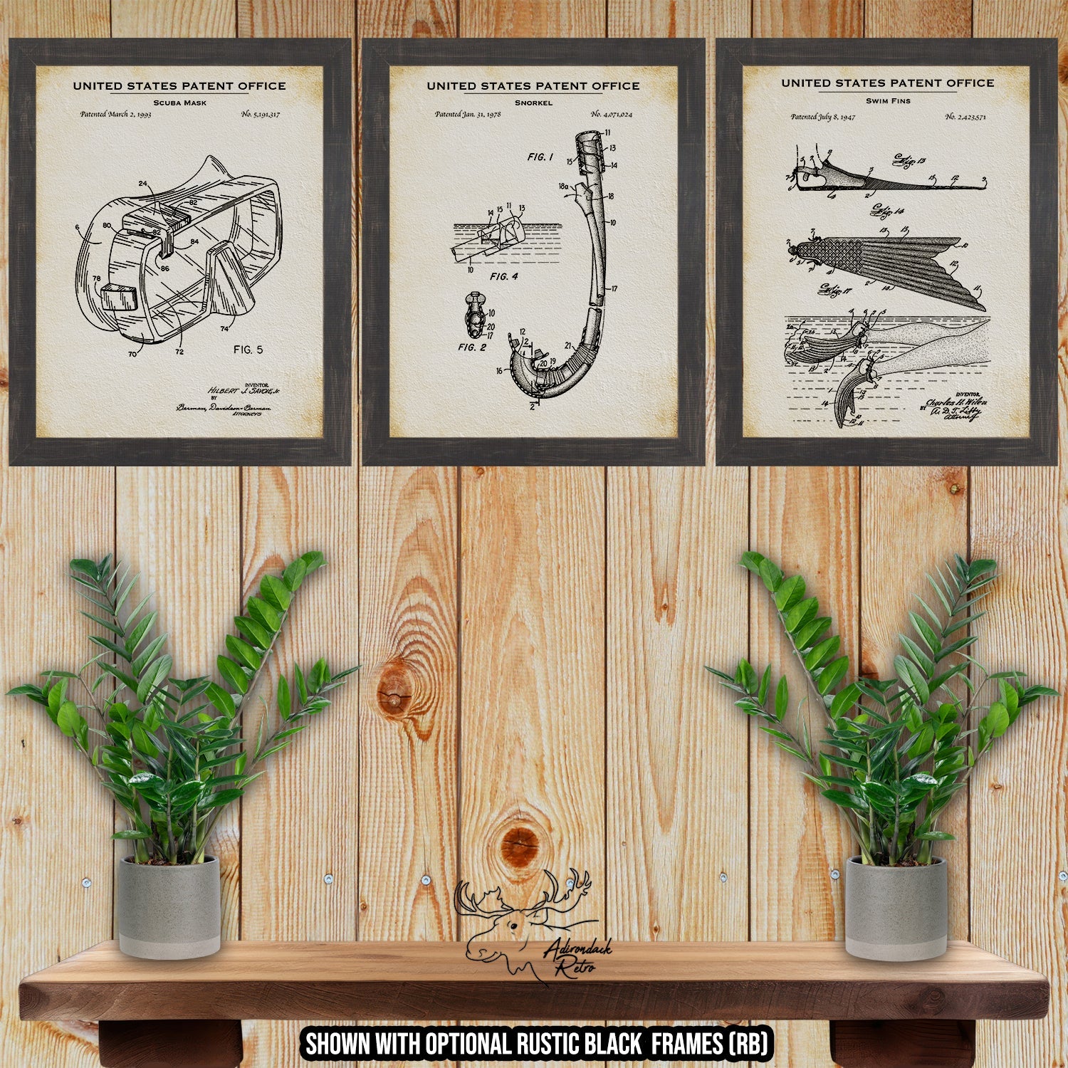 Snorkeling Patent Print Set of 3 at Adirondack Retro