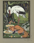 The Fox and the Stork Limited Edition Tipped-In Color Book Plate - Paul Bransom Antique Print at Adirondack Retro