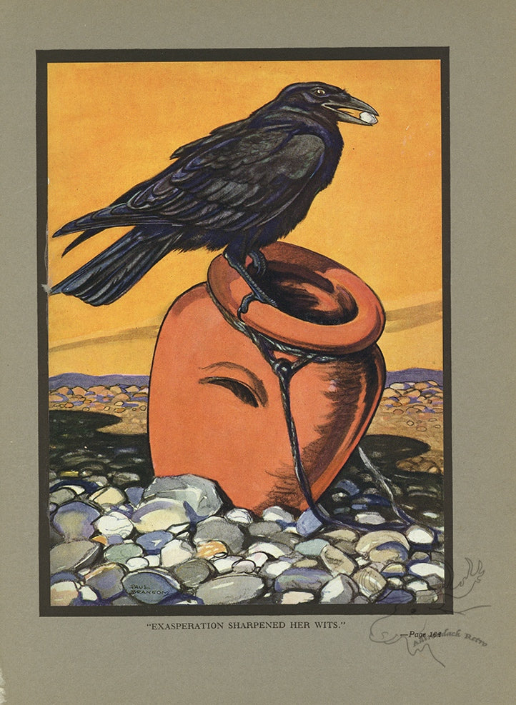 The Crow and The Water Jar Limited Edition Tipped-In Color Book Plate - Paul Bransom Antique Print at Adirondack Retro