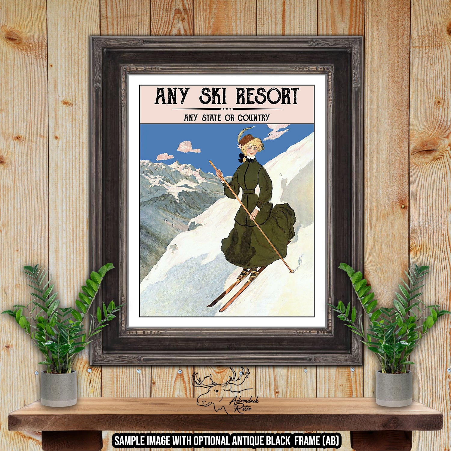 Custom Retro Ski Resort Giclee Fine Art Print - Style 7B at Adirondack Retro
