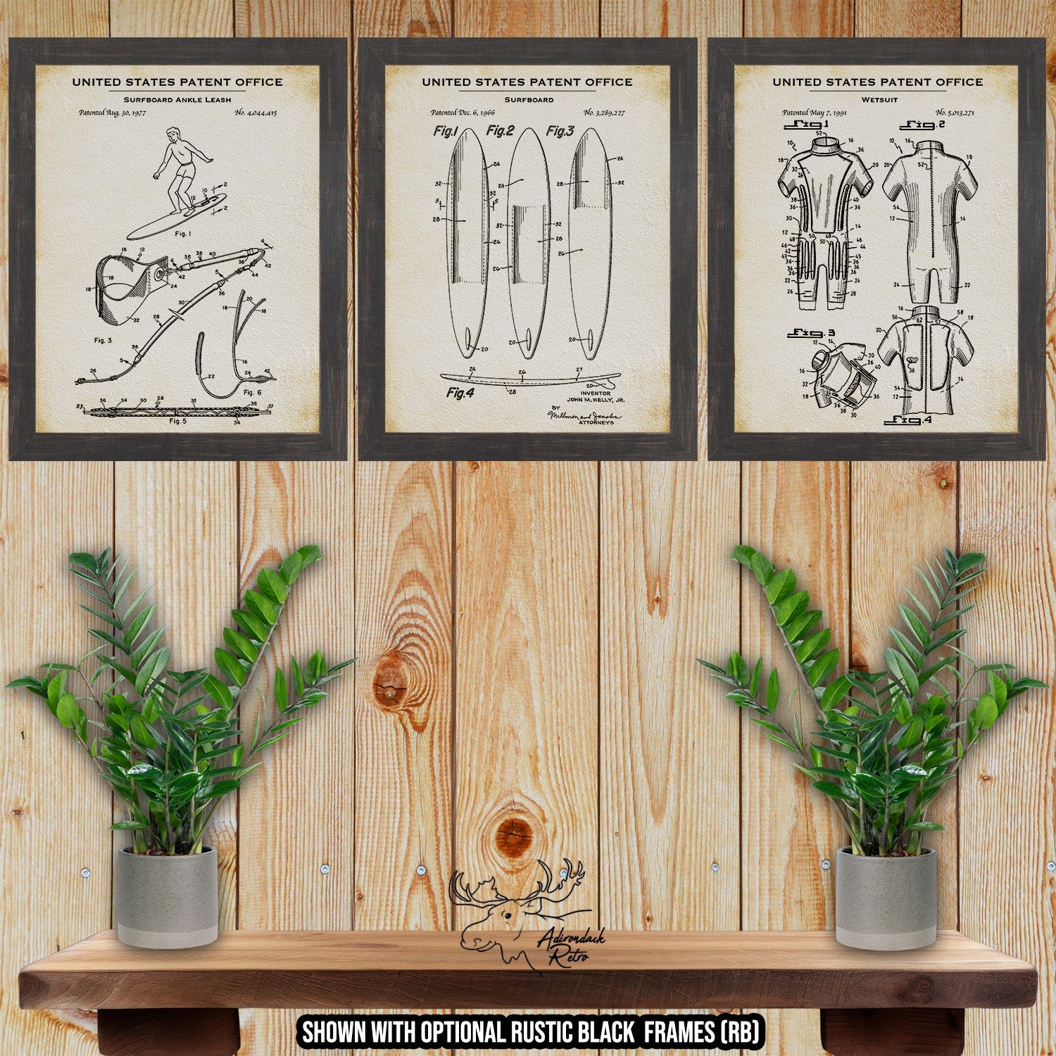 Surfing Patent Print Set of 3 at Adirondack Retro