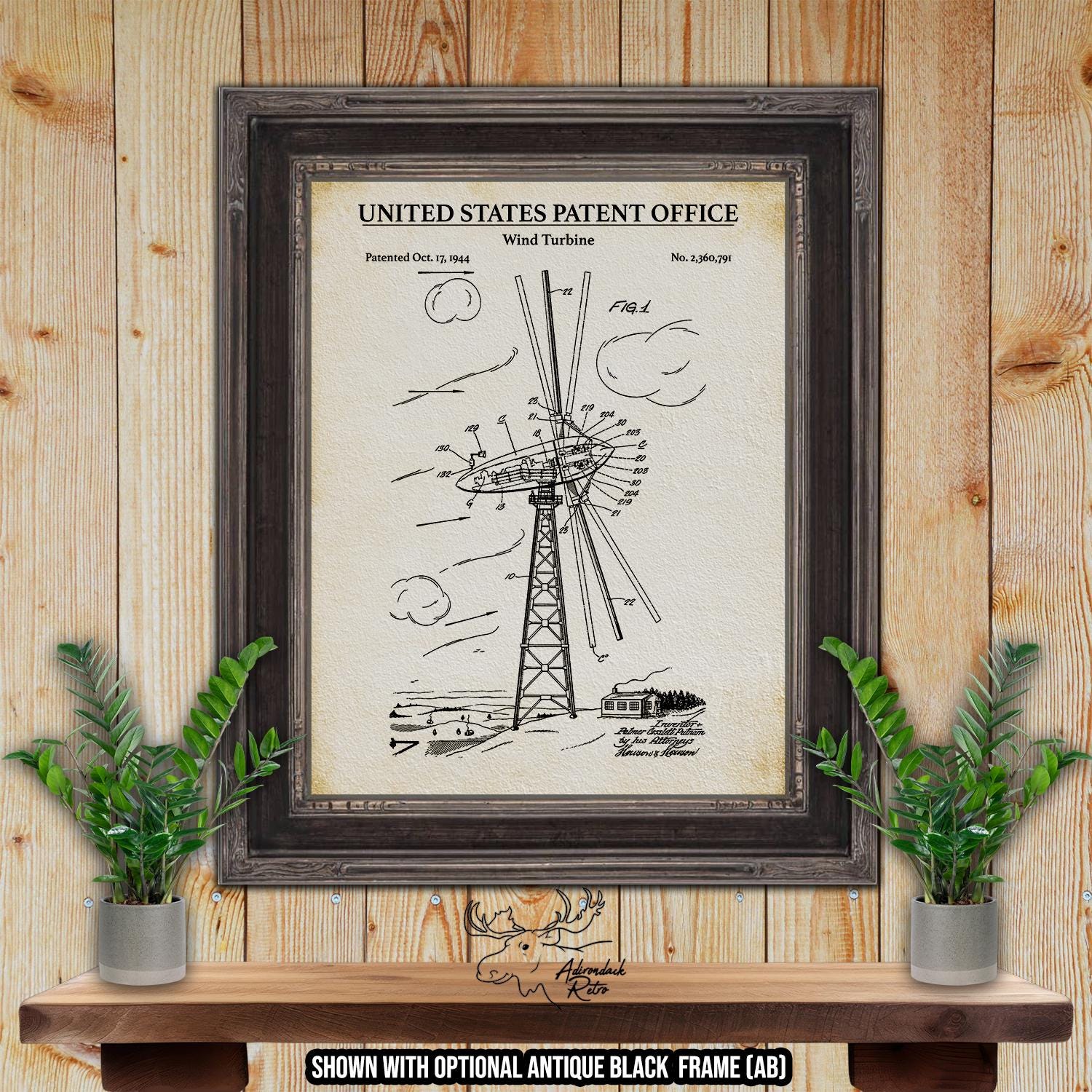 Wind Turbine Patent Print - 1944 Clean Energy Invention at Adirondack Retro