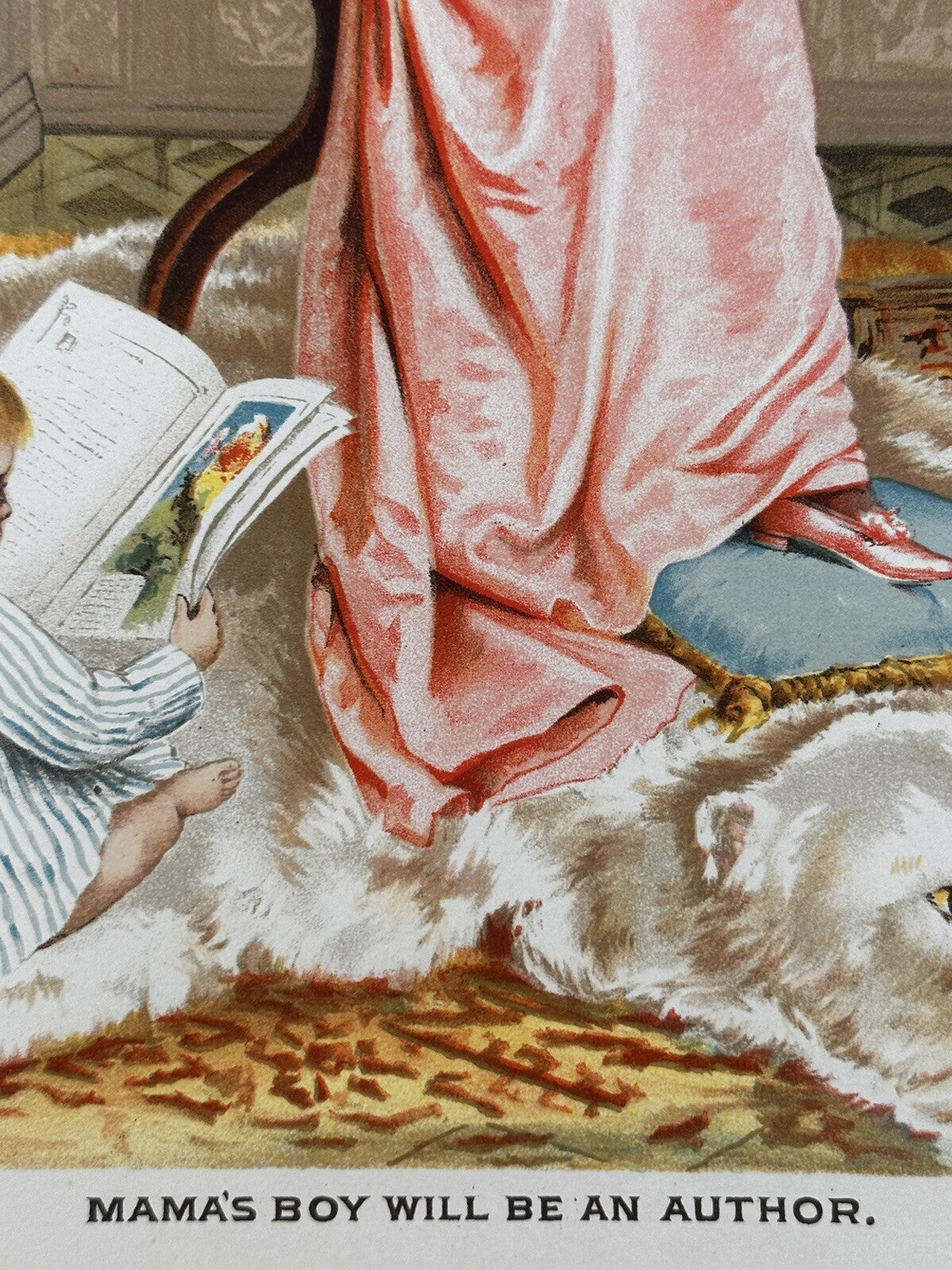 1891 &quot;Mama’s Boy Will Be An Author&quot; Chromolithograph Print | Magazine Illustration